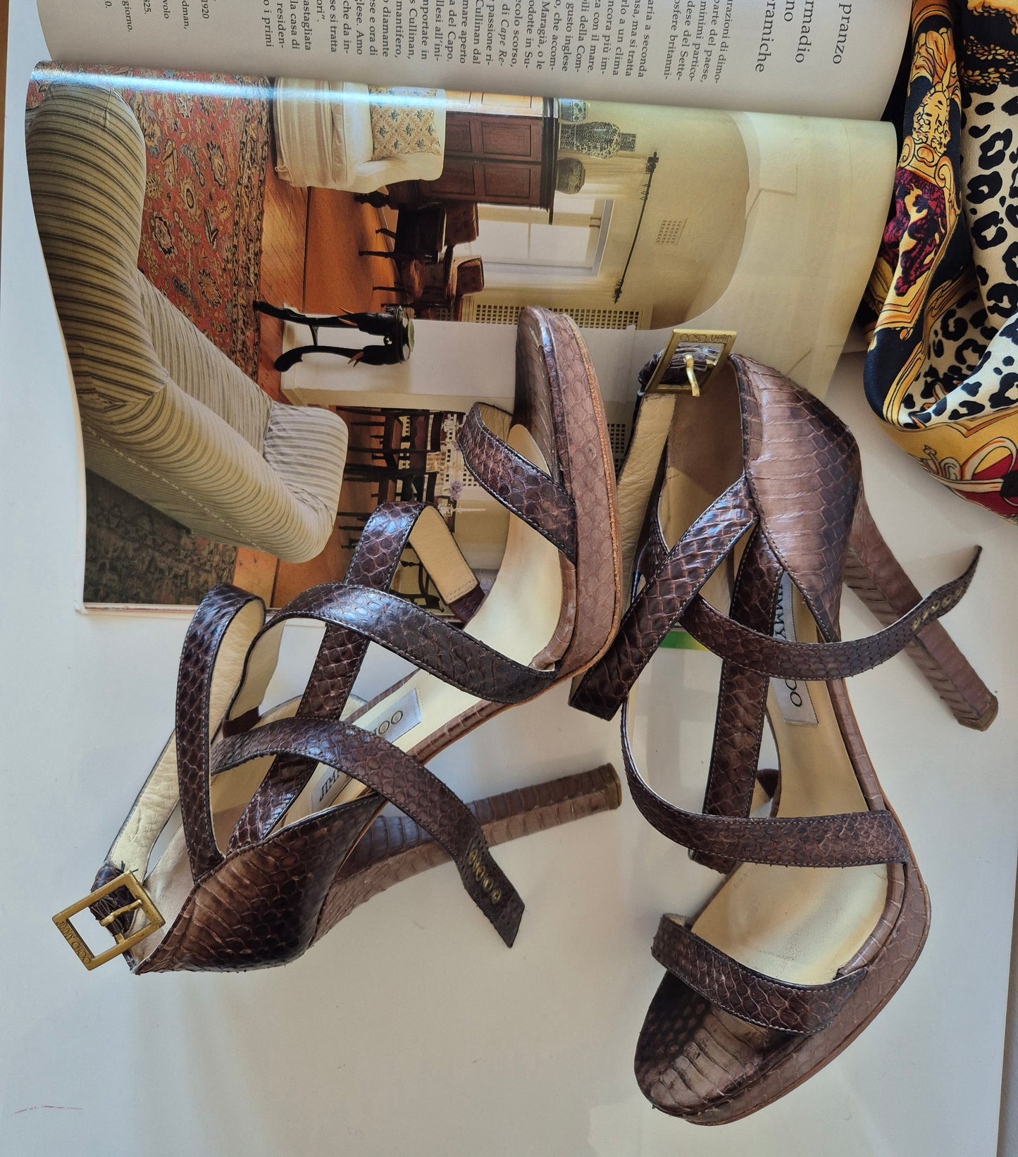 JIMMY CHOO sandale, zmijska koža, broj 39.5