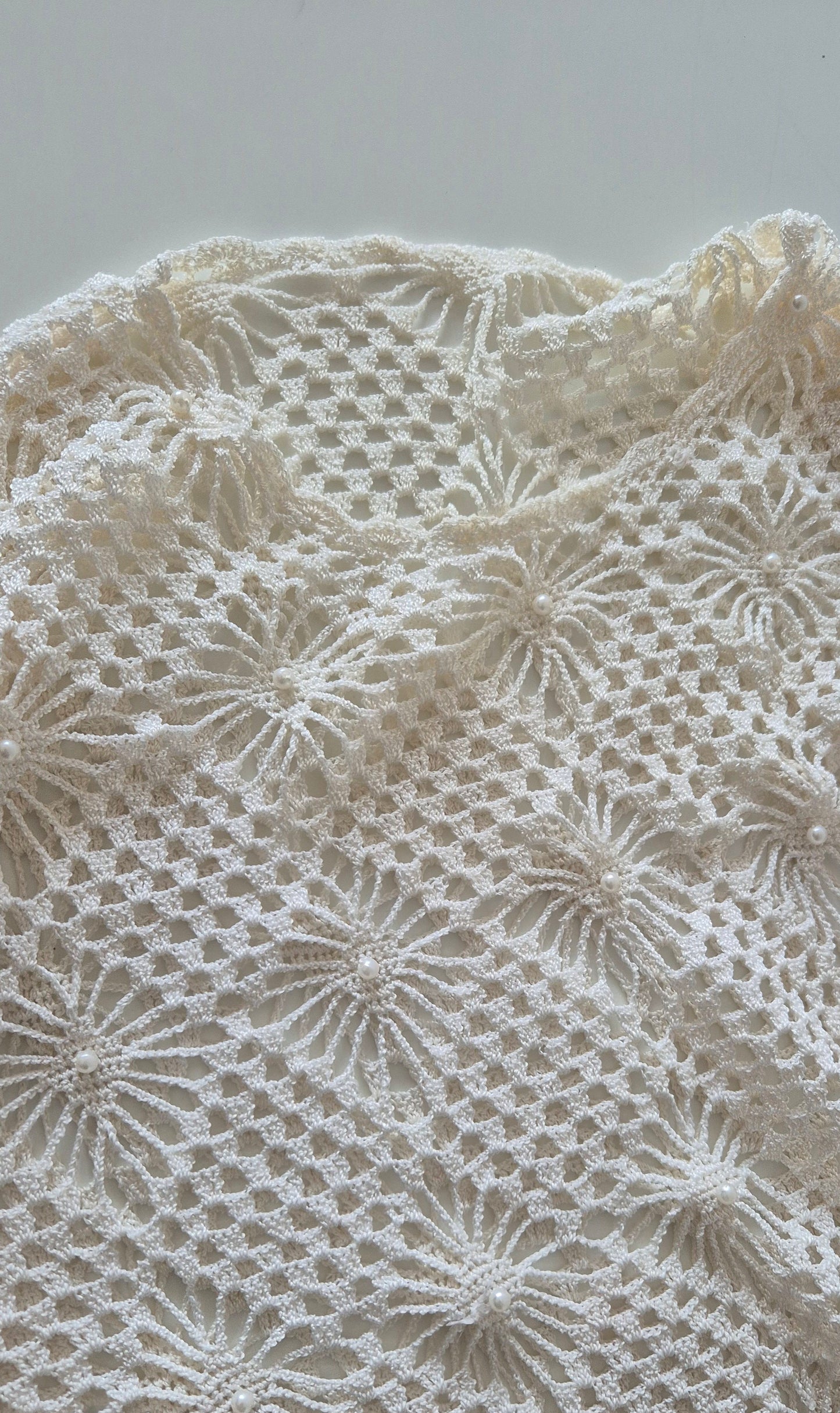 vintage kukičani top s biserčićima, viskoza
