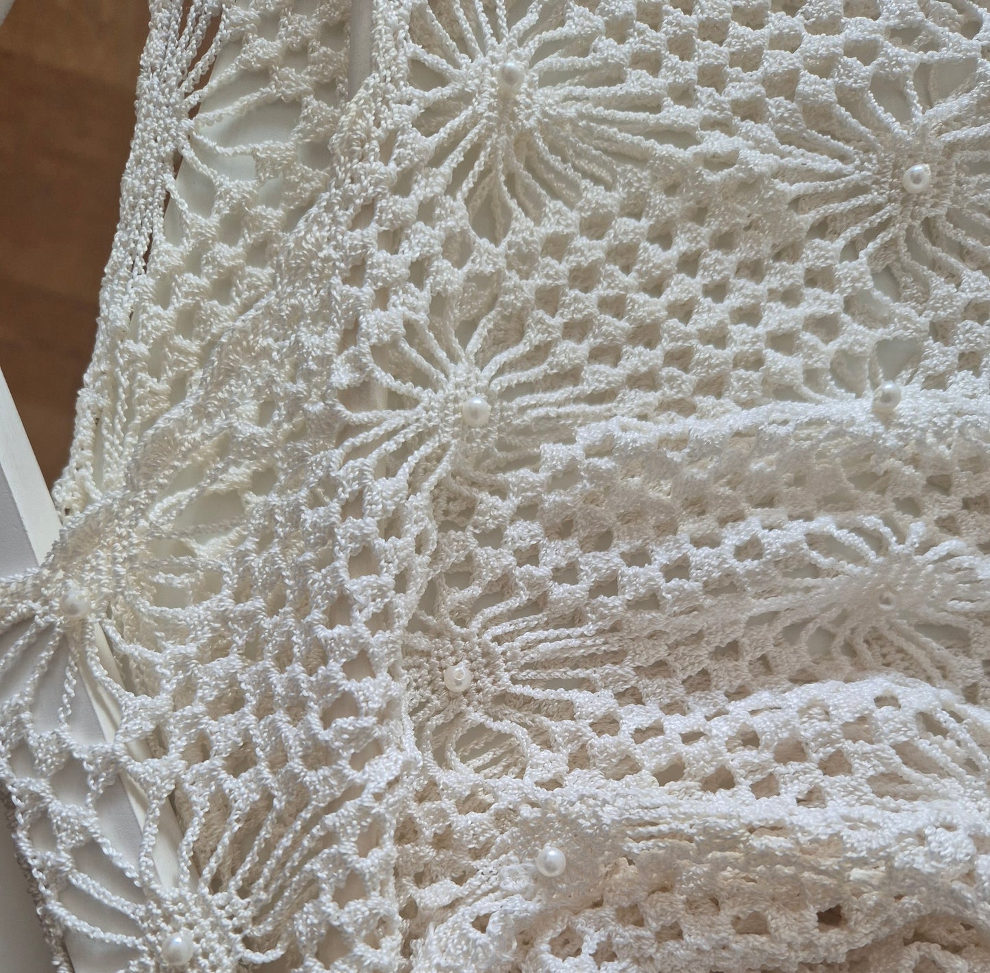 vintage kukičani top s biserčićima, viskoza