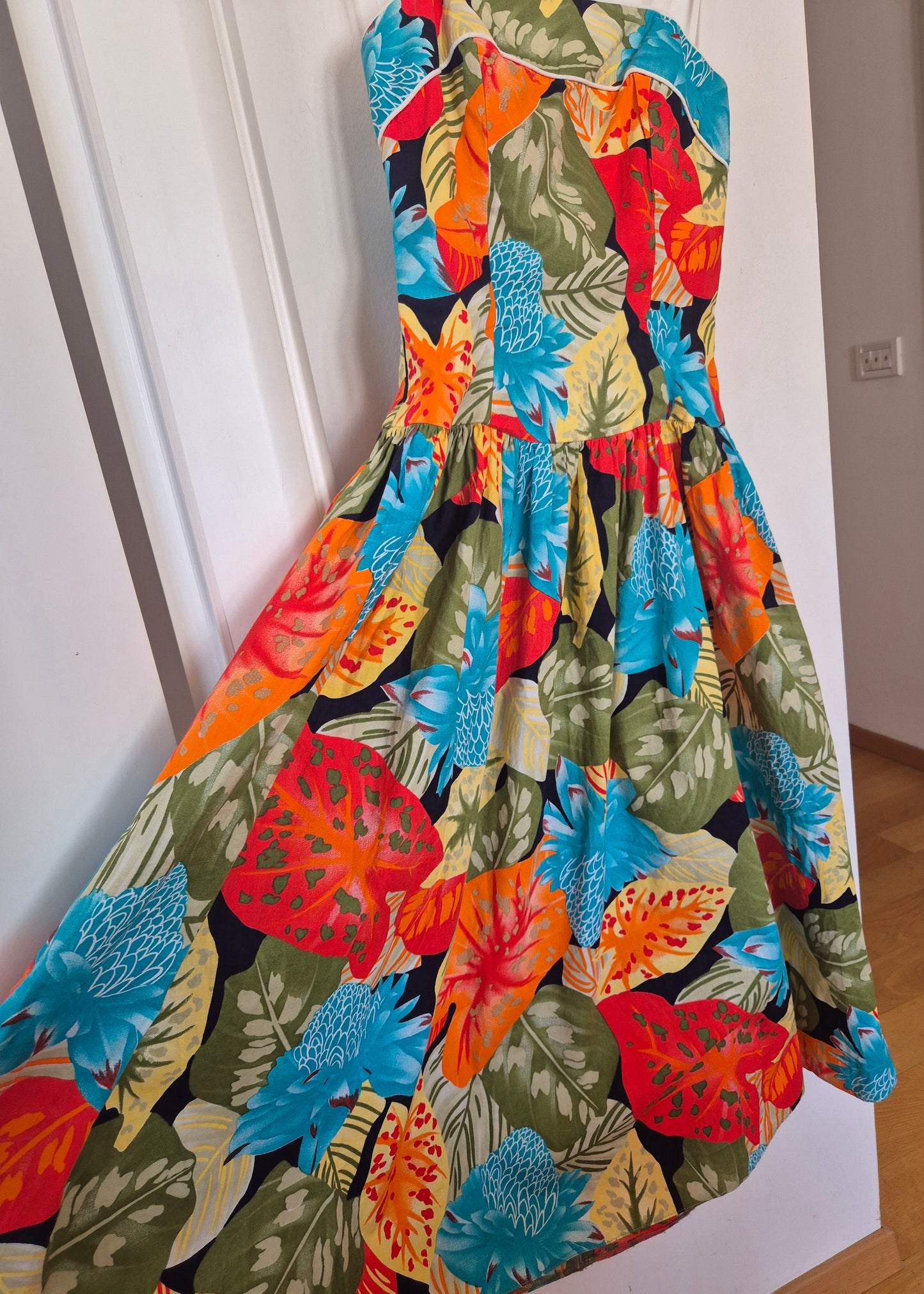 vintage floral haljina s bretelama, pamuk