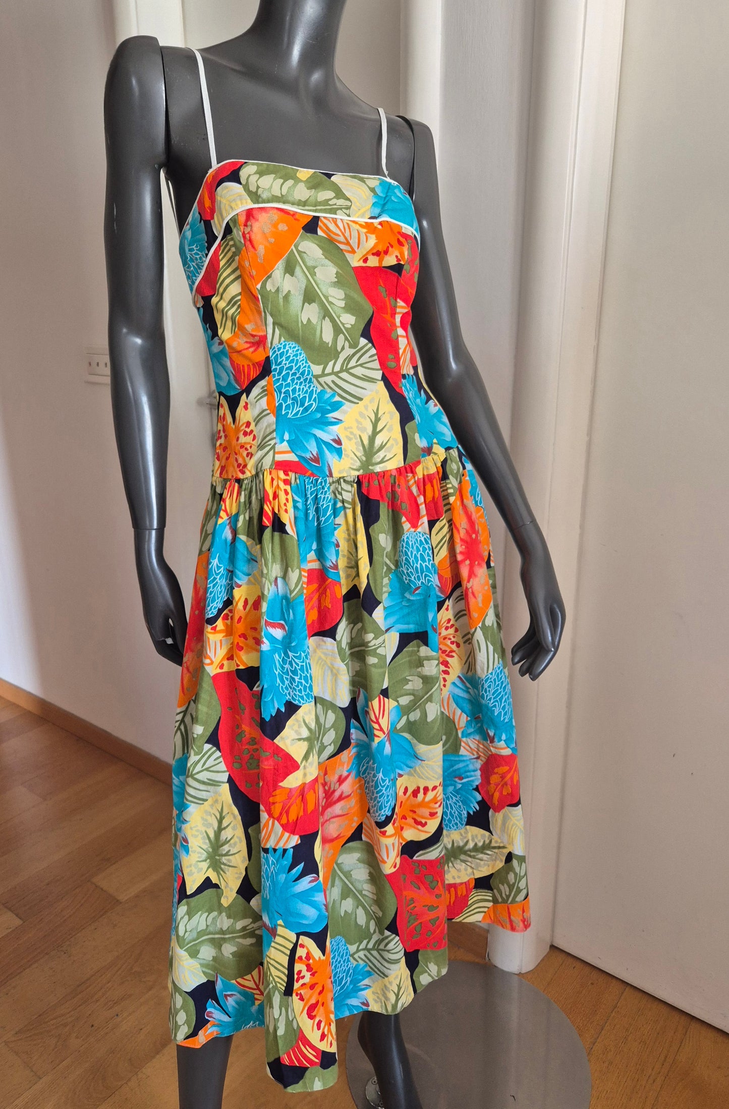 vintage floral haljina s bretelama, pamuk