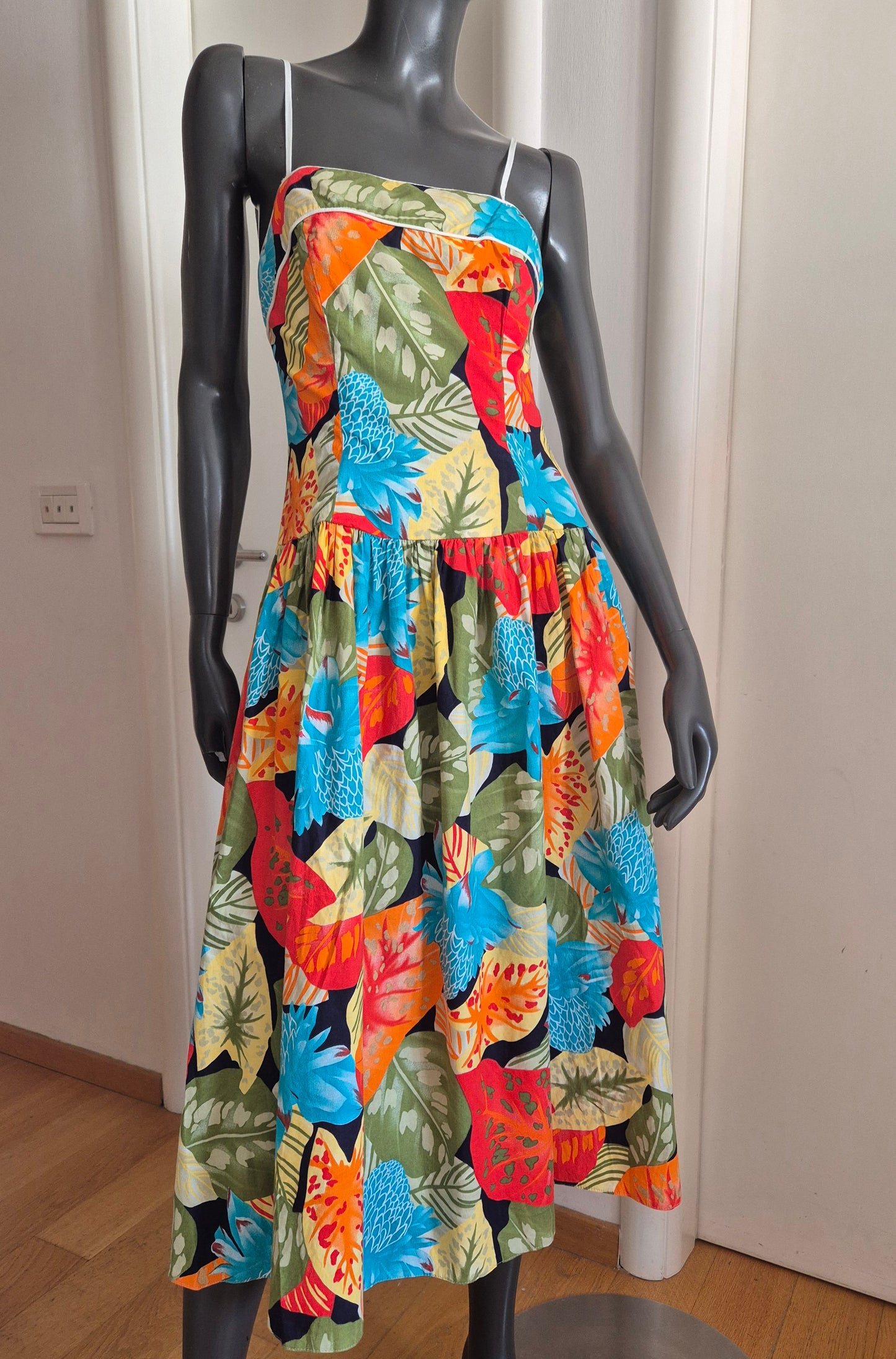 vintage floral haljina s bretelama, pamuk