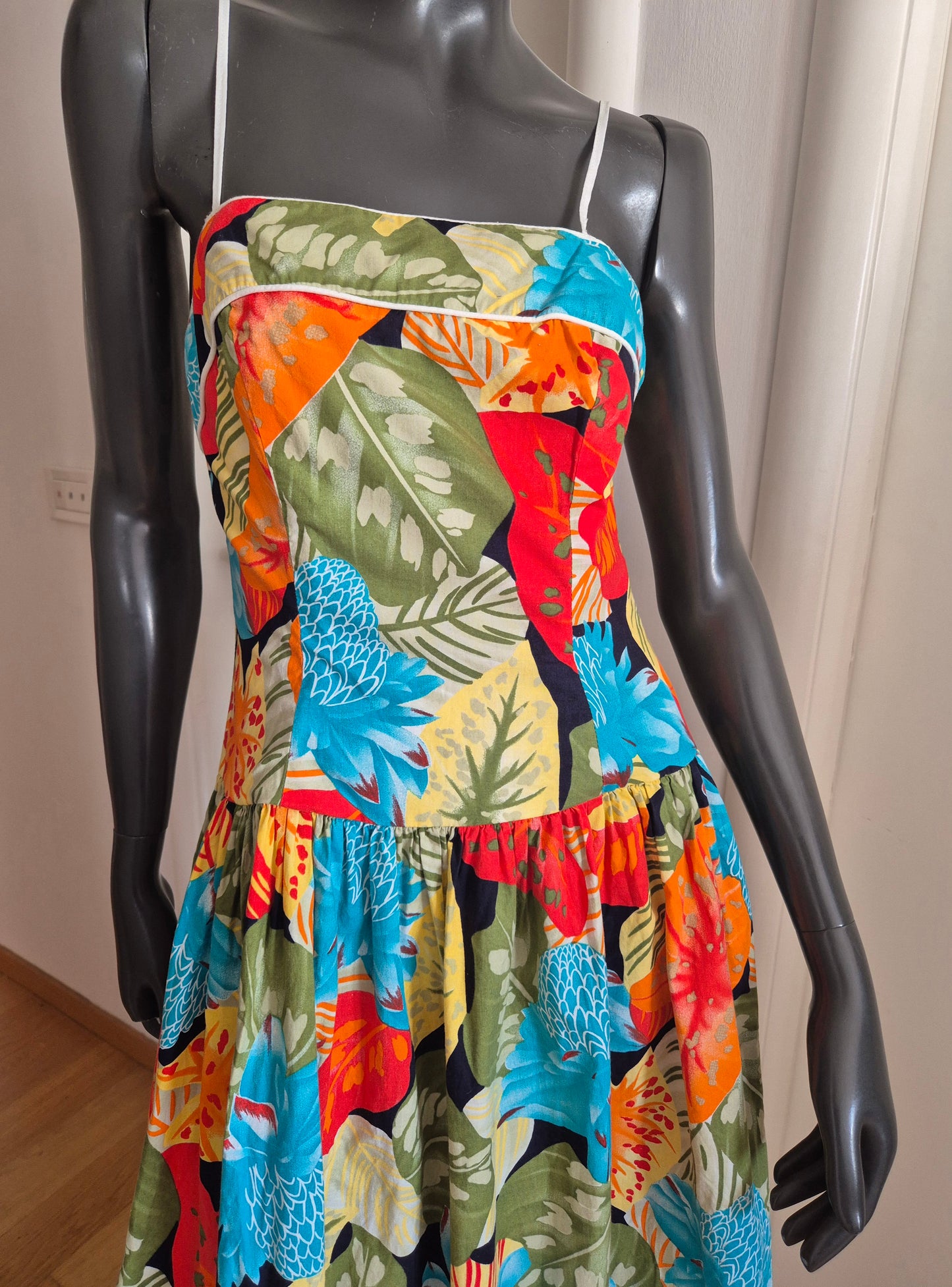vintage floral haljina s bretelama, pamuk