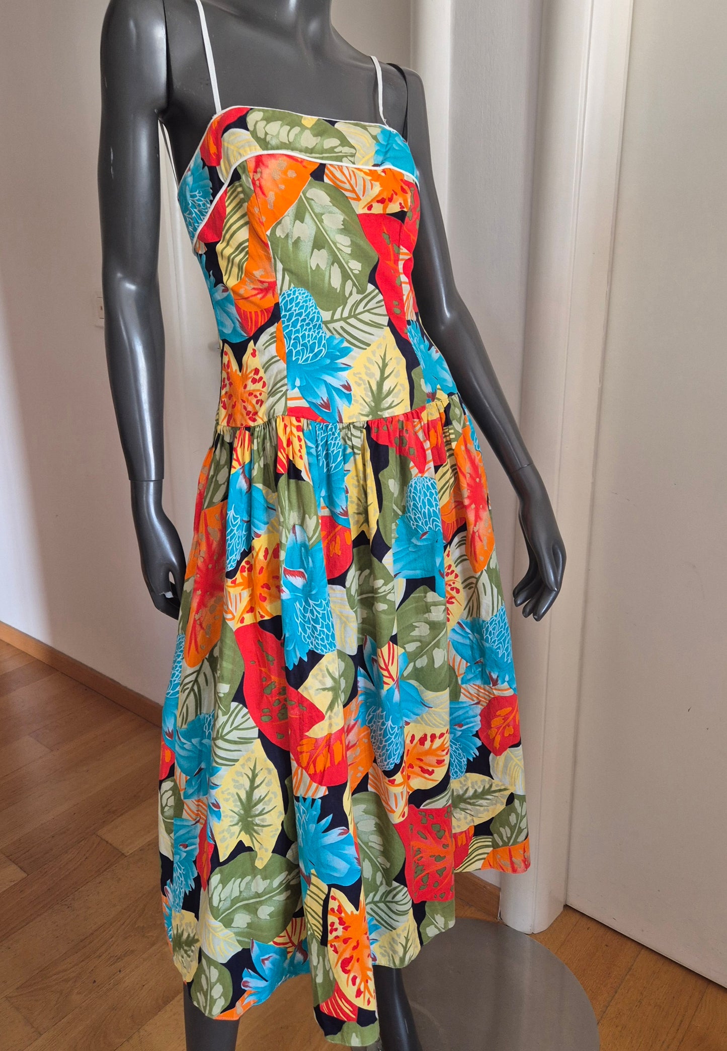 vintage floral haljina s bretelama, pamuk