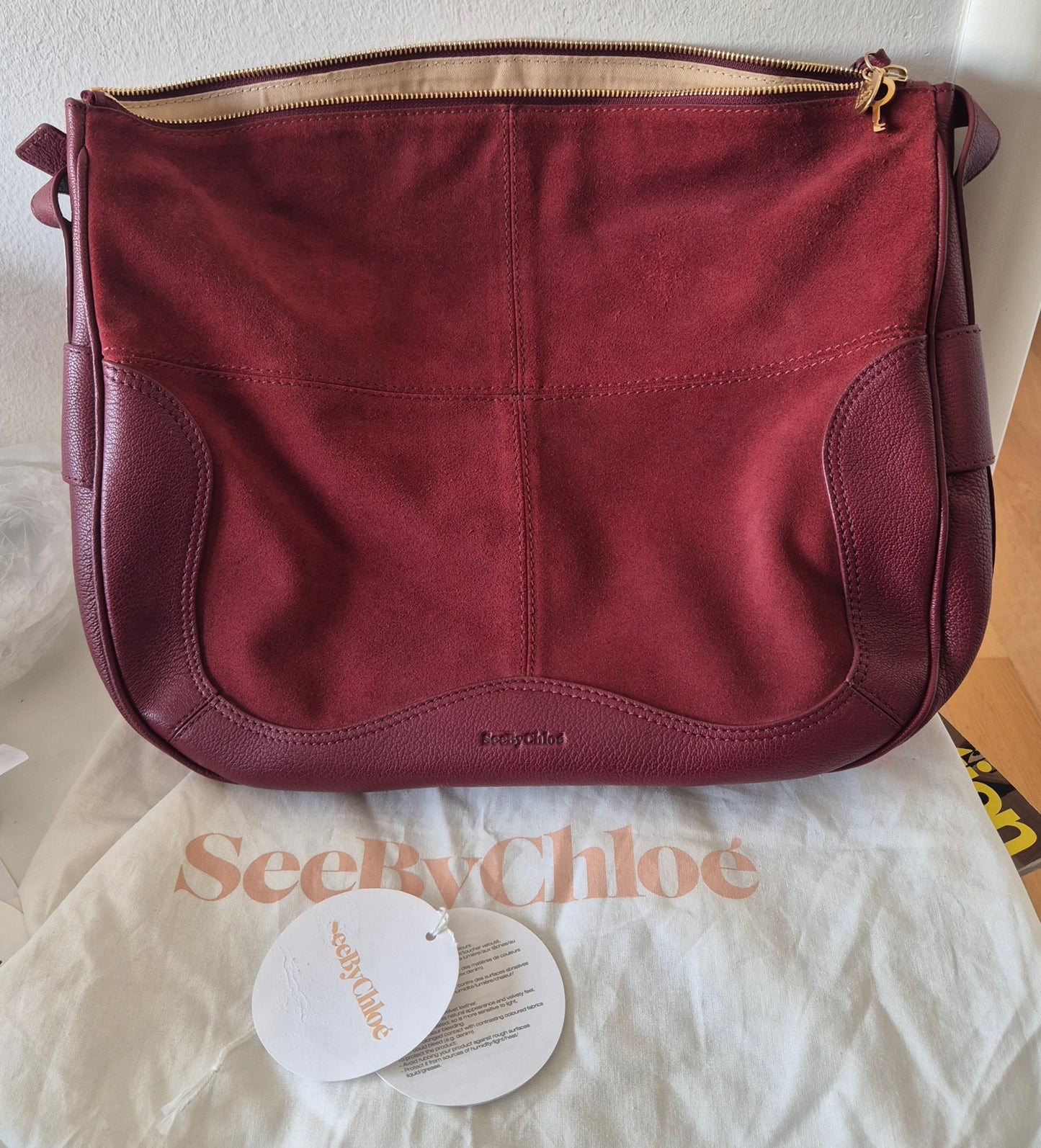 CHLOÉ velika hobo torba, koža i brušena koža