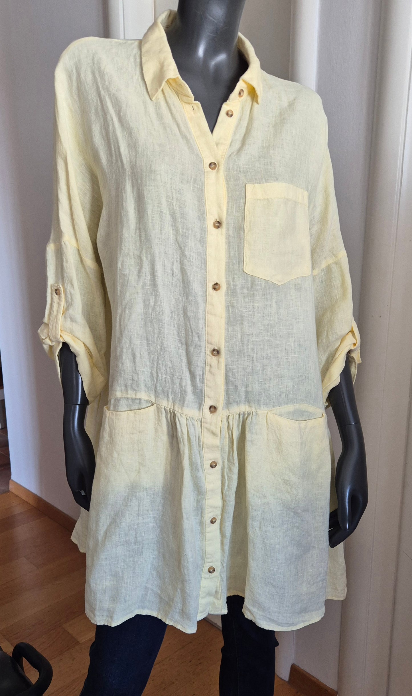 pastelno žuta lanena haljina/tunika, nova