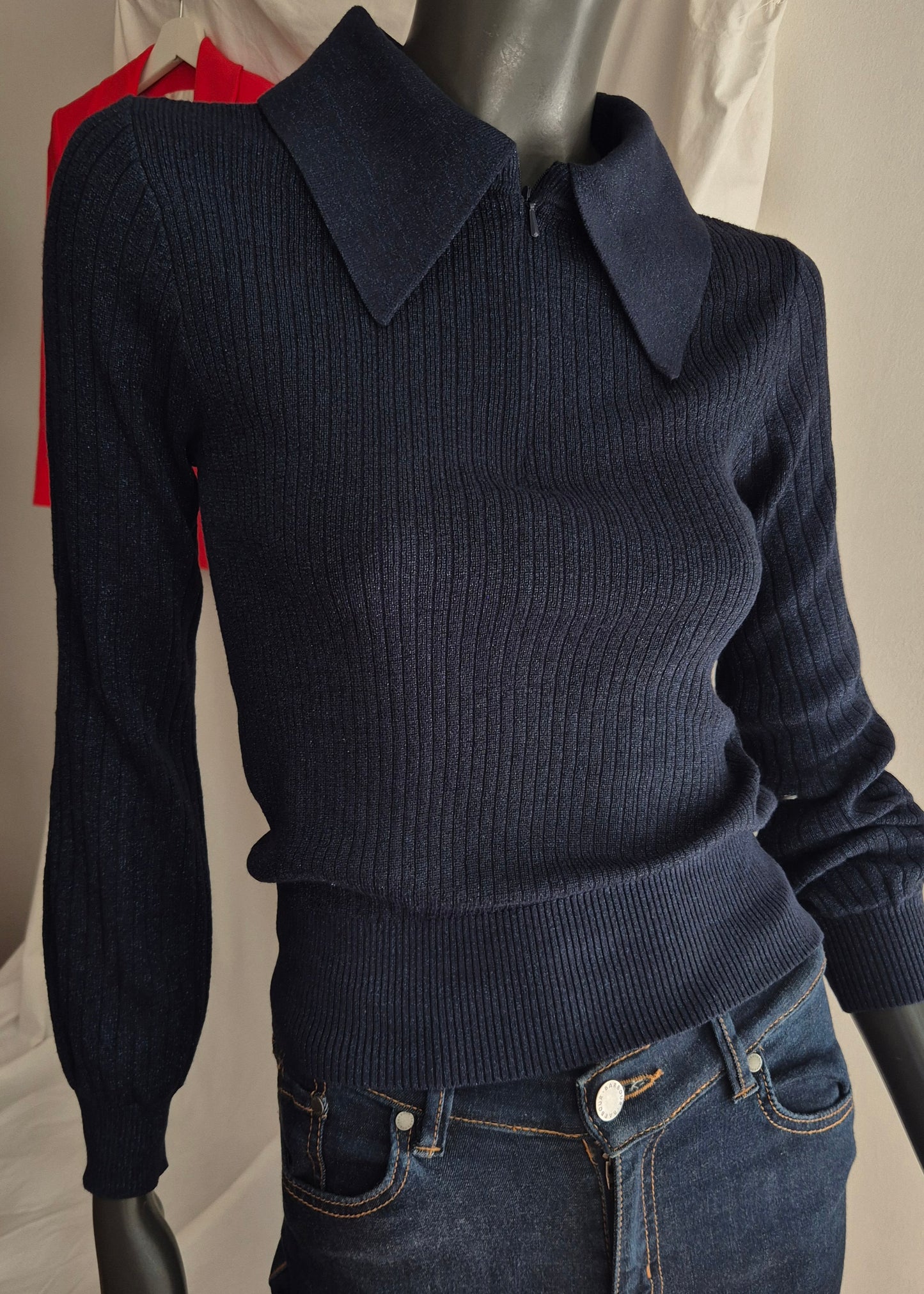 SCOTCH&SODA rebrasti pleteni polo top, tamnoplavi s malo sjaja, novo