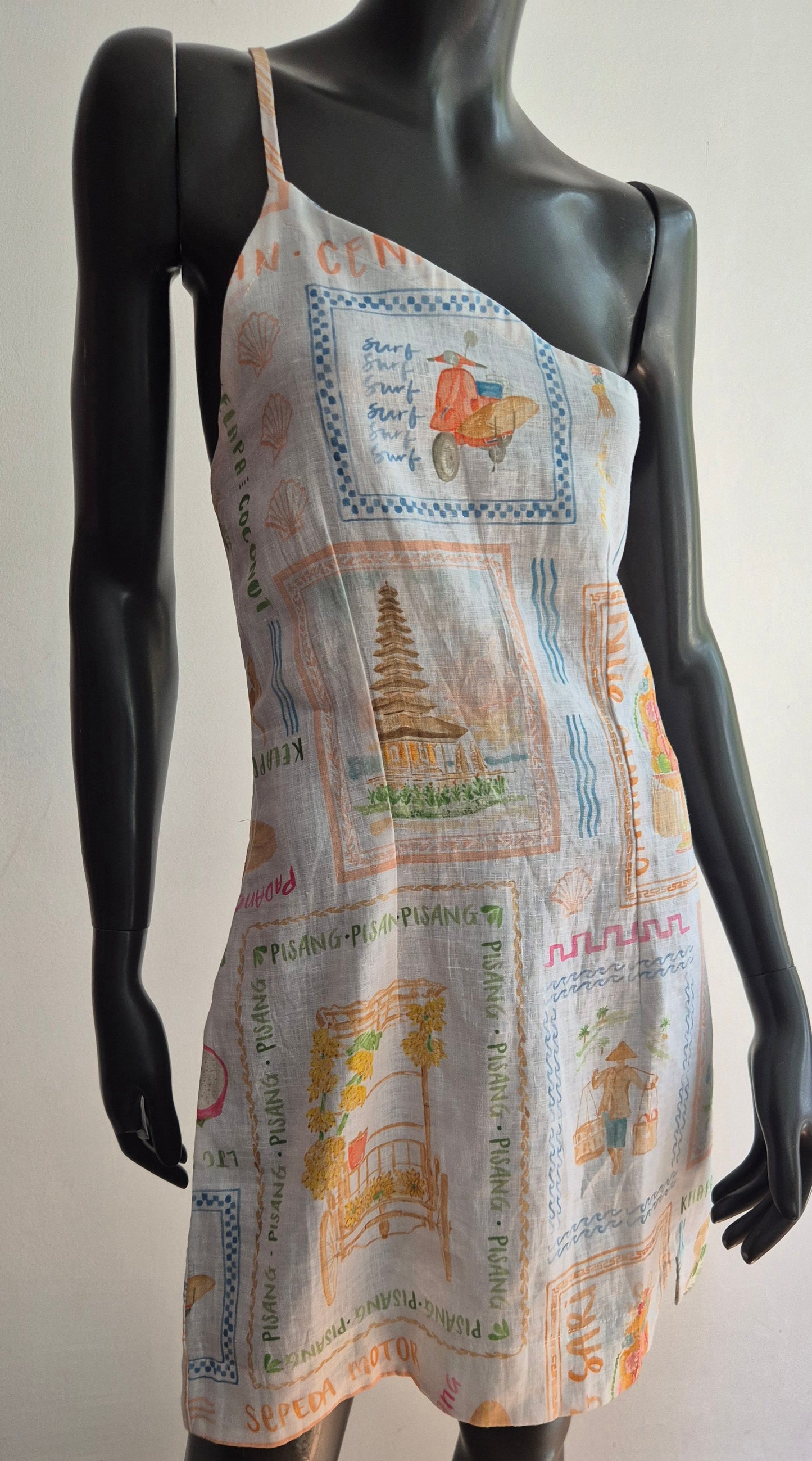 LJC DESIGNS haljina s ljetnim uzorkom, 100% lan, nova (s etiketom)