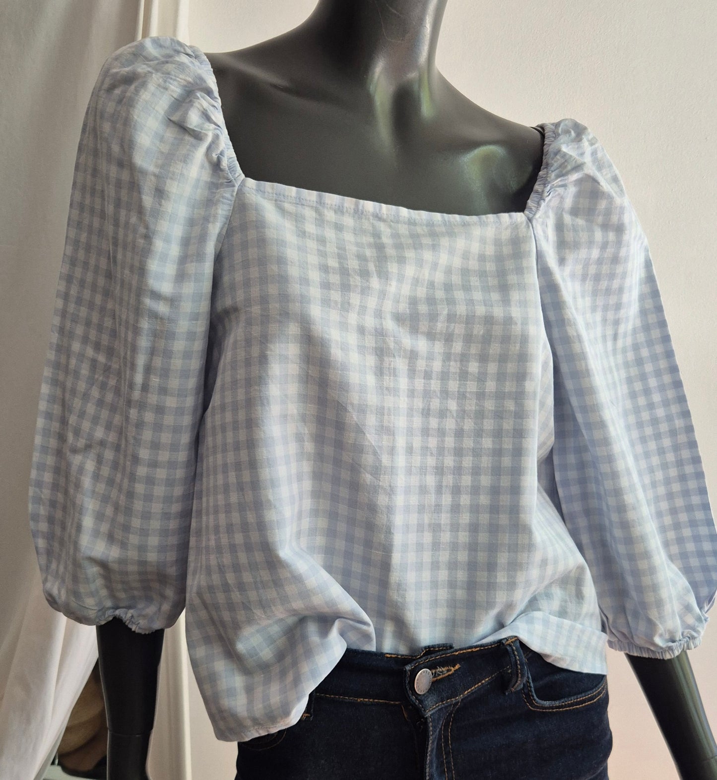 BENETTON gingham bluza, pamuk i lan
