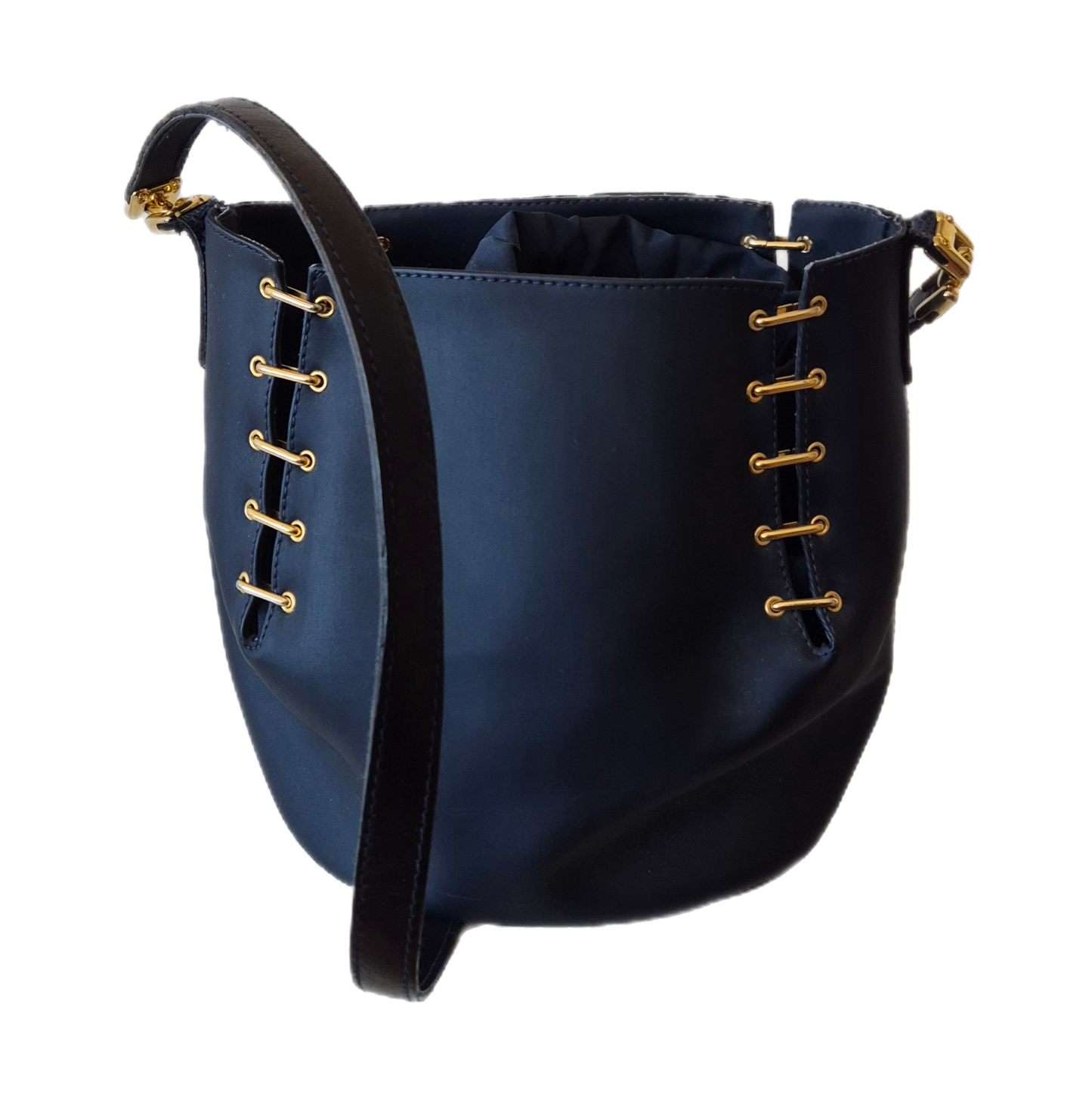 savršena vintage bucket torba, tamnoplava sa zlatnim