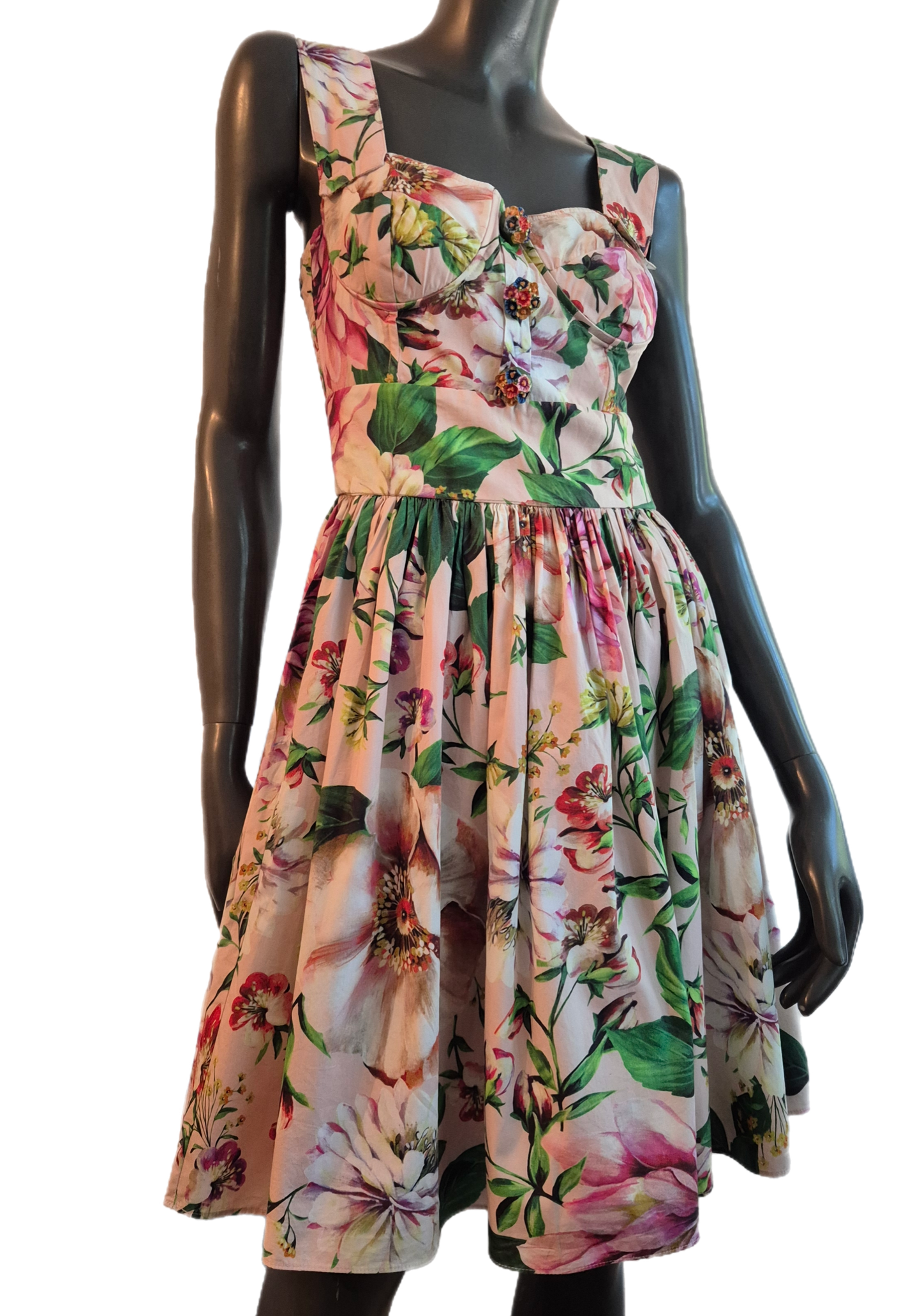 floral haljina s predivnom dugmadi, pamuk, nova