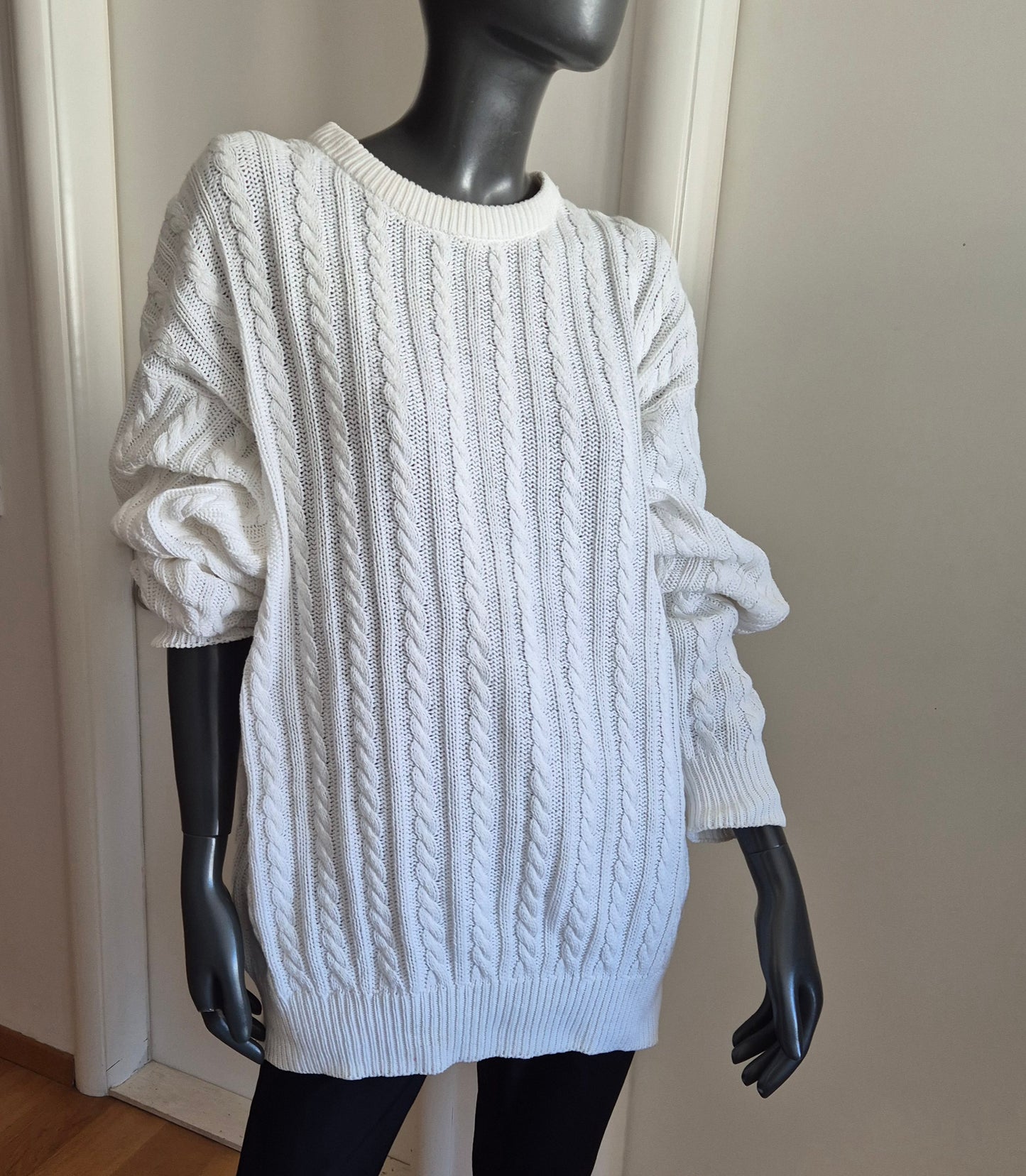 DOWN ISLAND TRADERS vintage bijeli cable knit pulover, pamuk