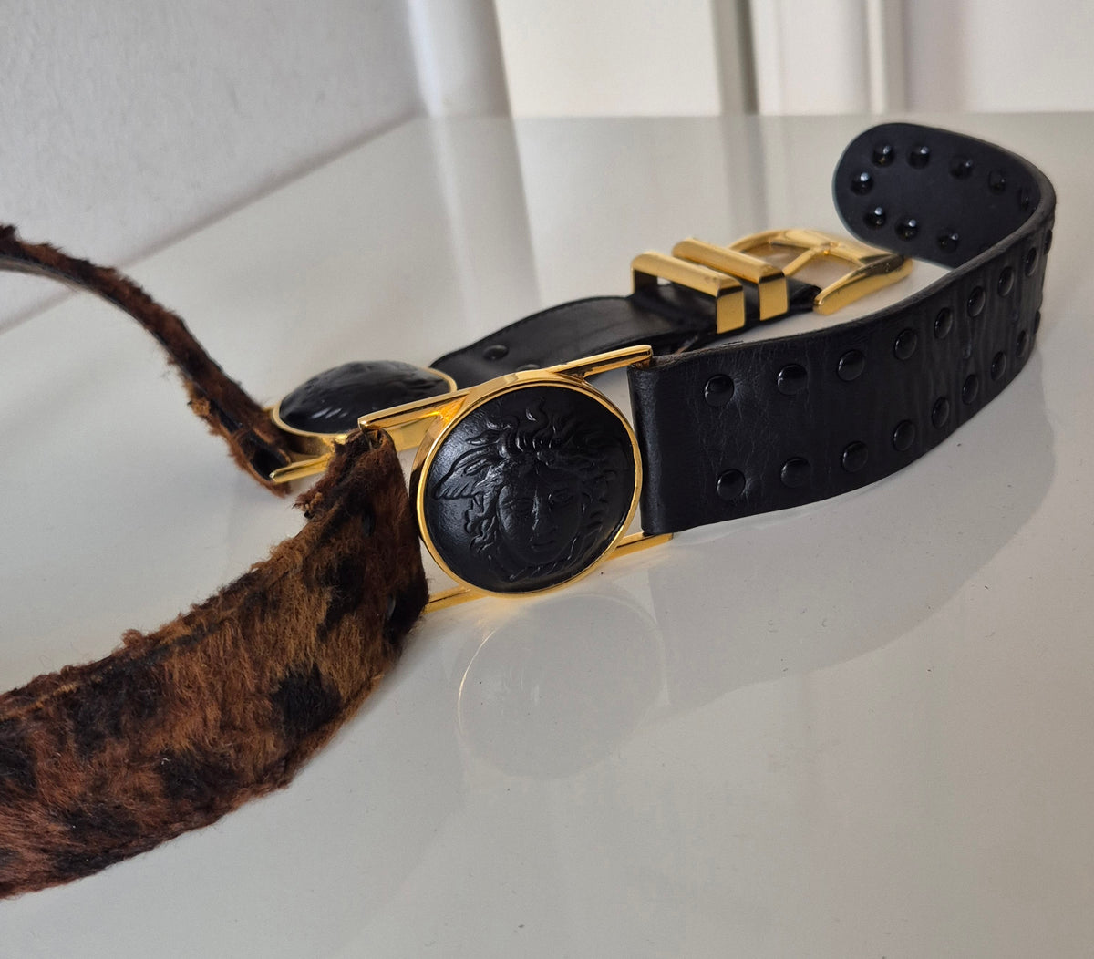 VERSACE (GIANNI VERSACE) vintage remen, koža i imitacija krzna), raritet 🐆🔥
