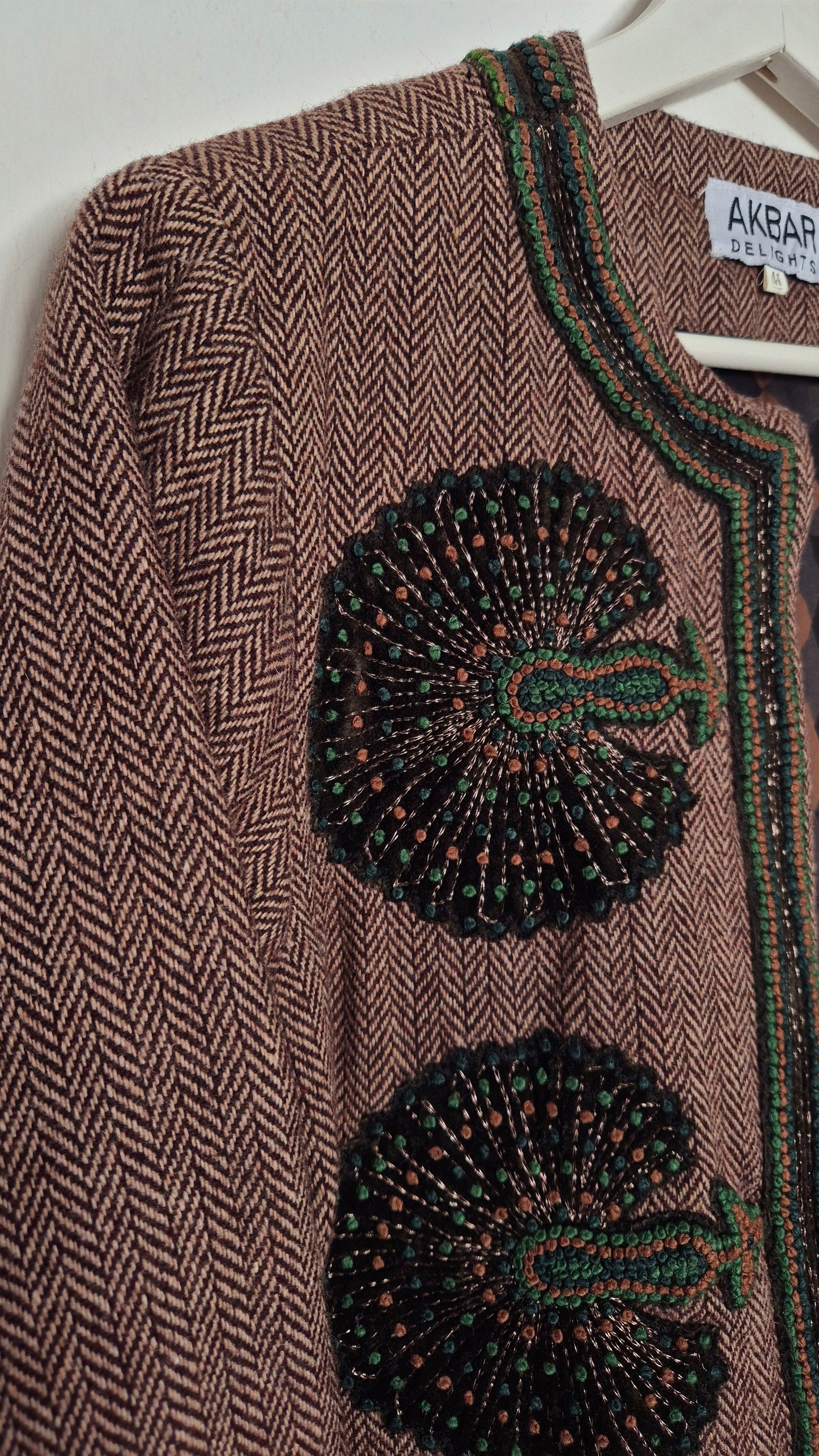 AKBAR DELIGHTS luksuzna marokanska tweed jakna s vezom (🦚), 100% vuna