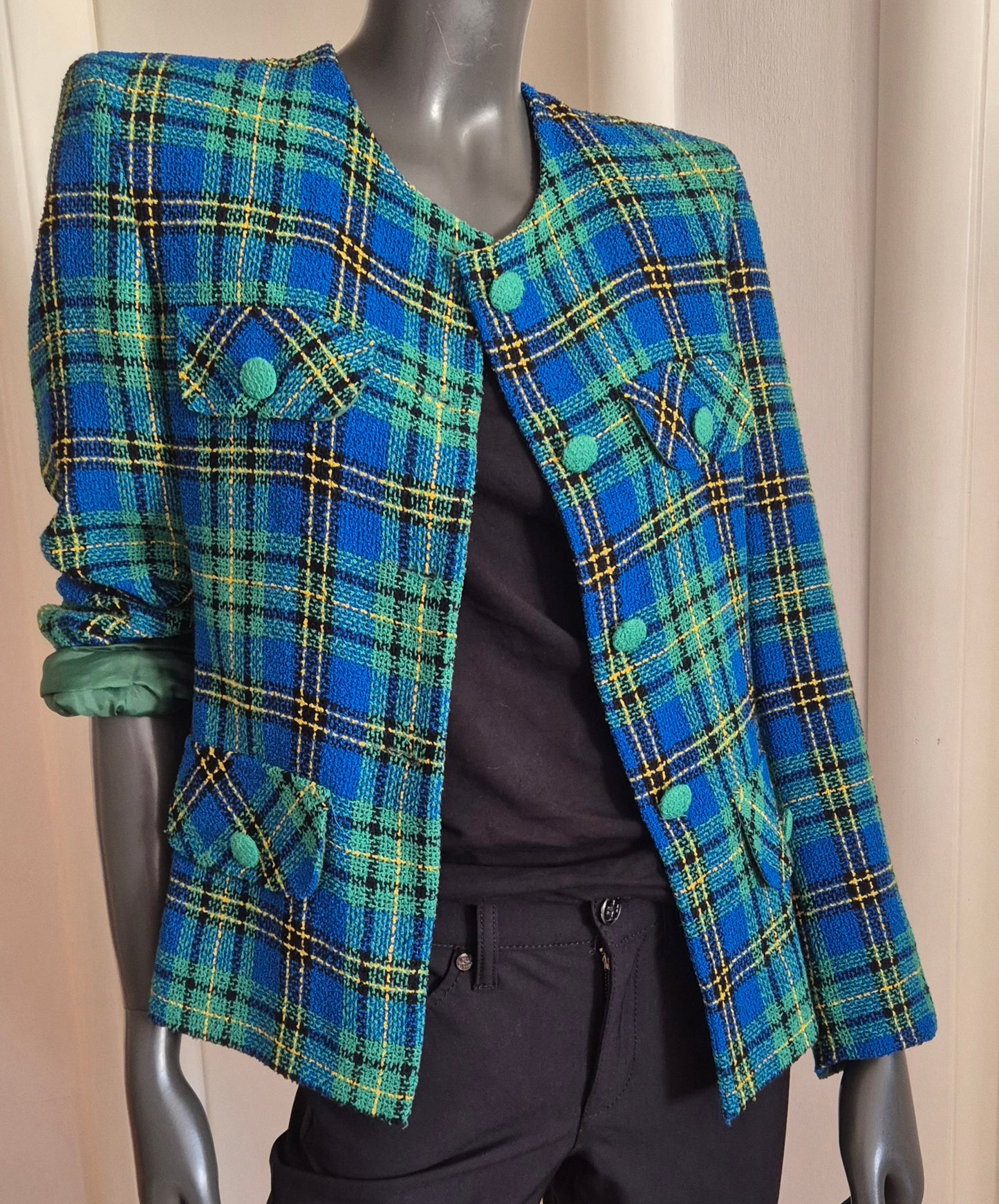 karirani sako od buklea 💚💙