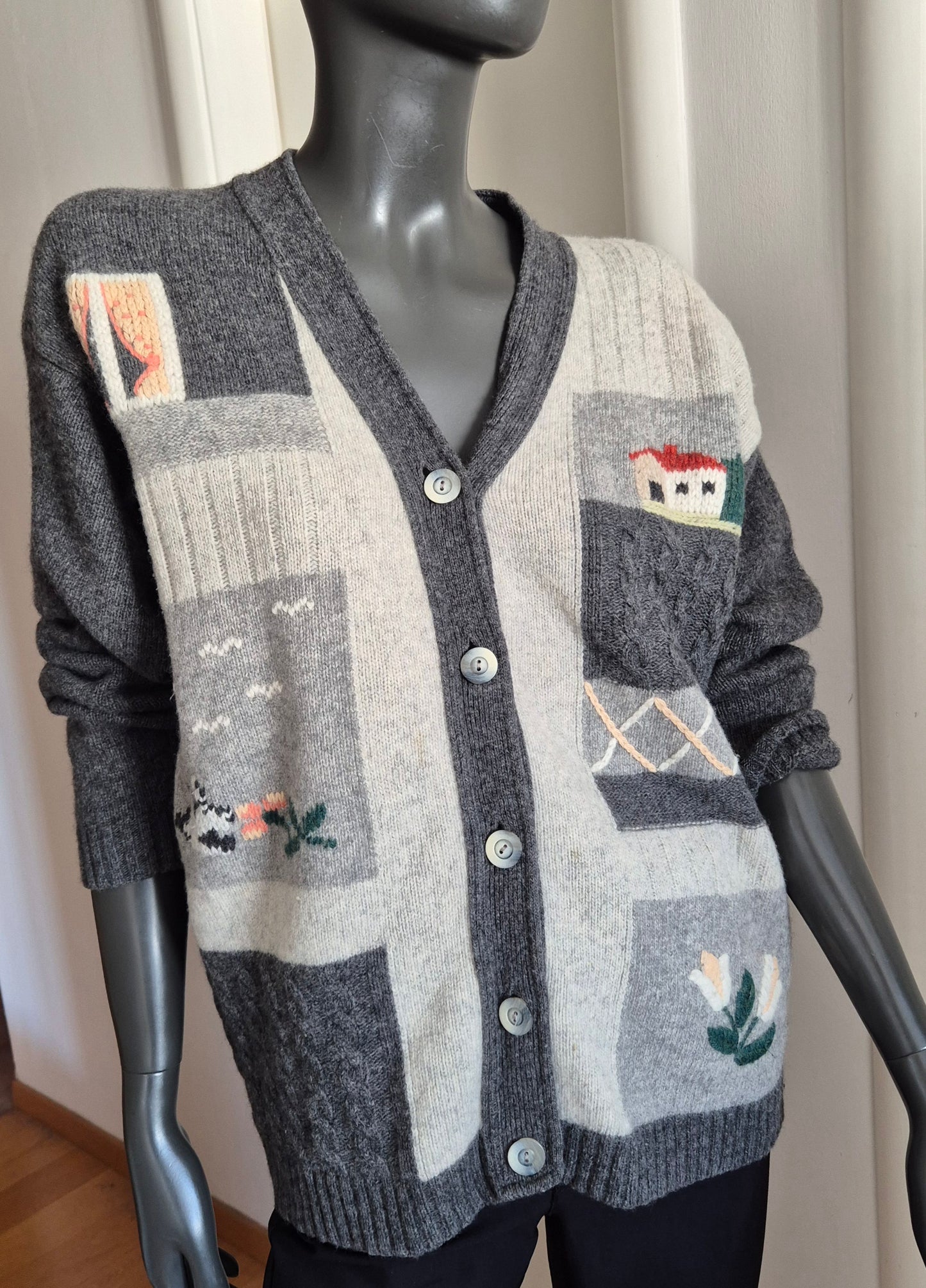 PAOLA DOTTI vintage landscape kardigan, vuna