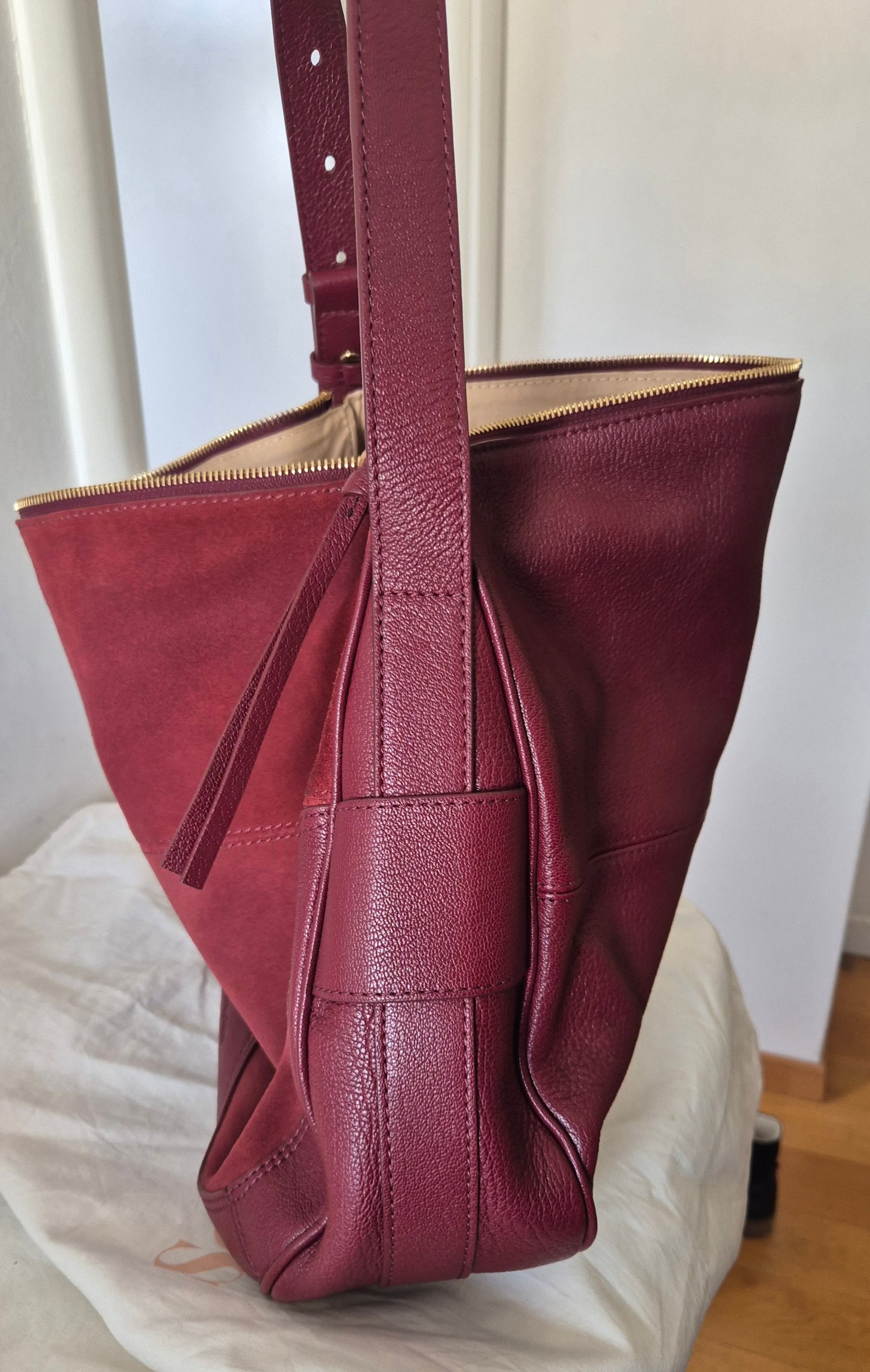 CHLOÉ velika hobo torba, koža i brušena koža