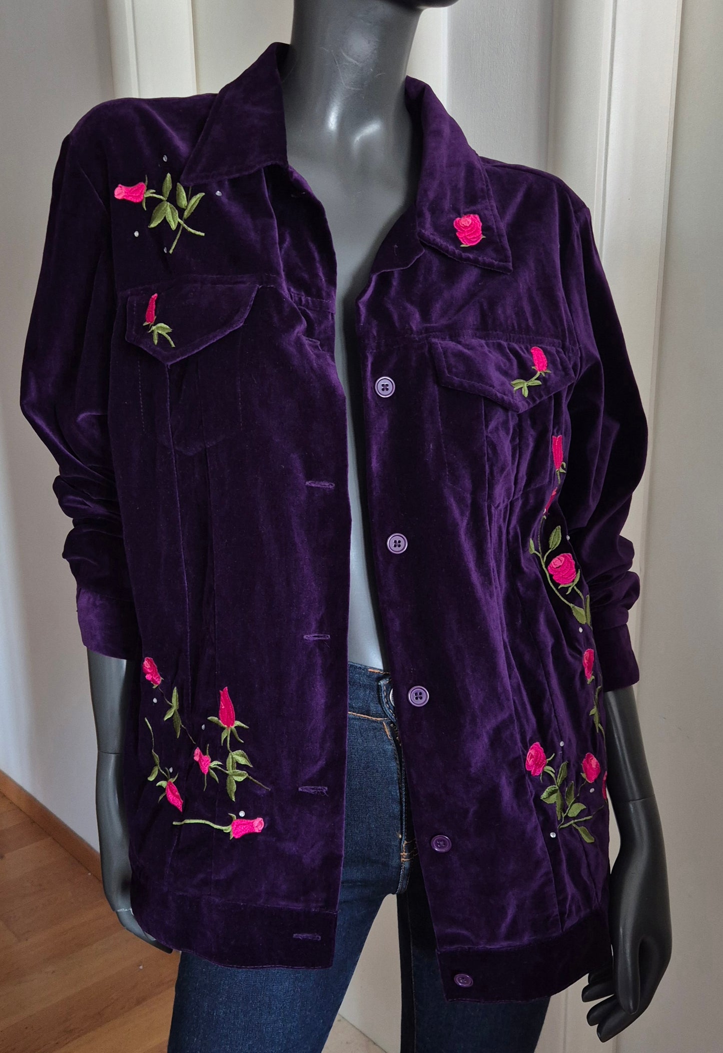 ljubičasta plišana (pamuk) jakna s vezom i štrasom 💜