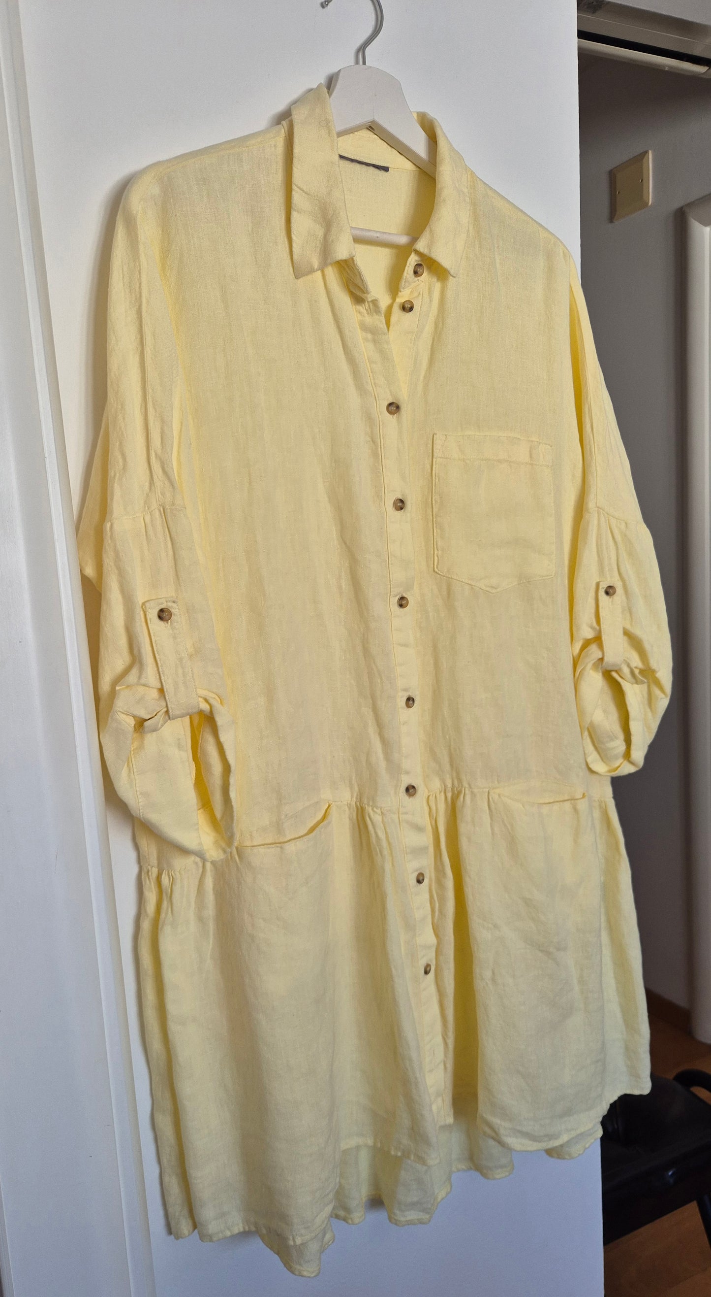 pastelno žuta lanena haljina/tunika, nova