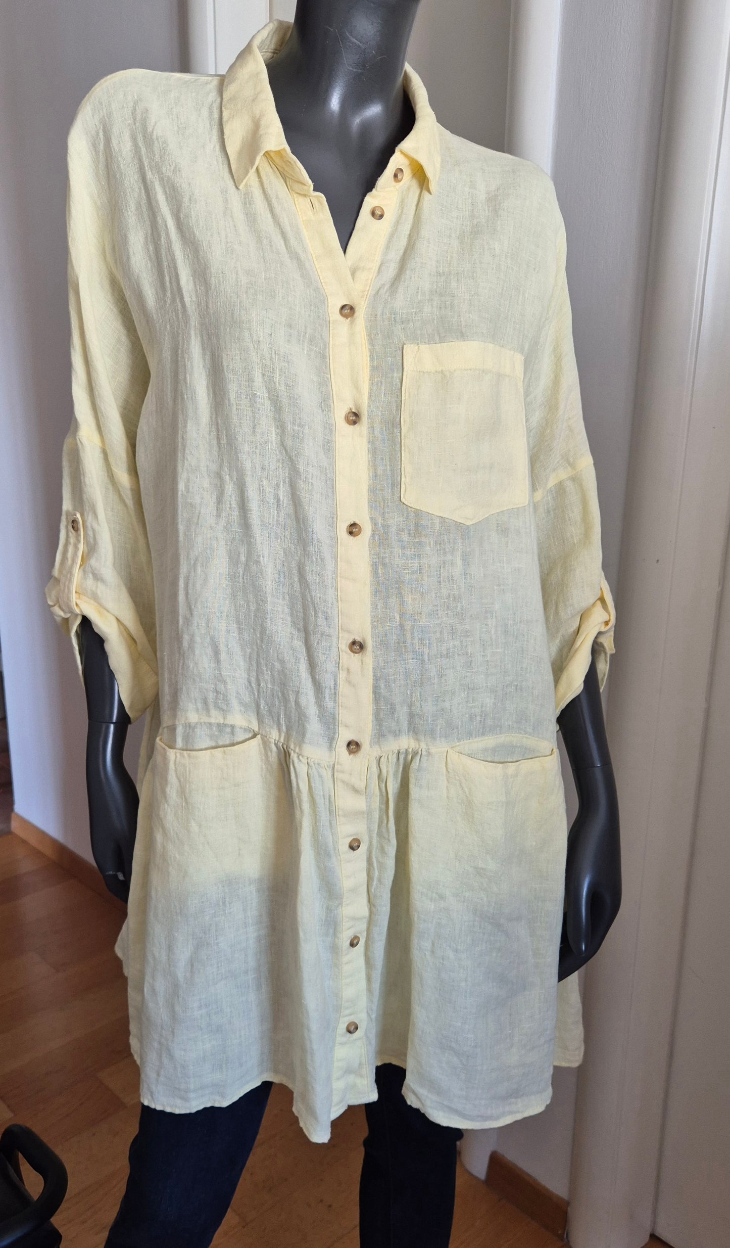 pastelno žuta lanena haljina/tunika, nova