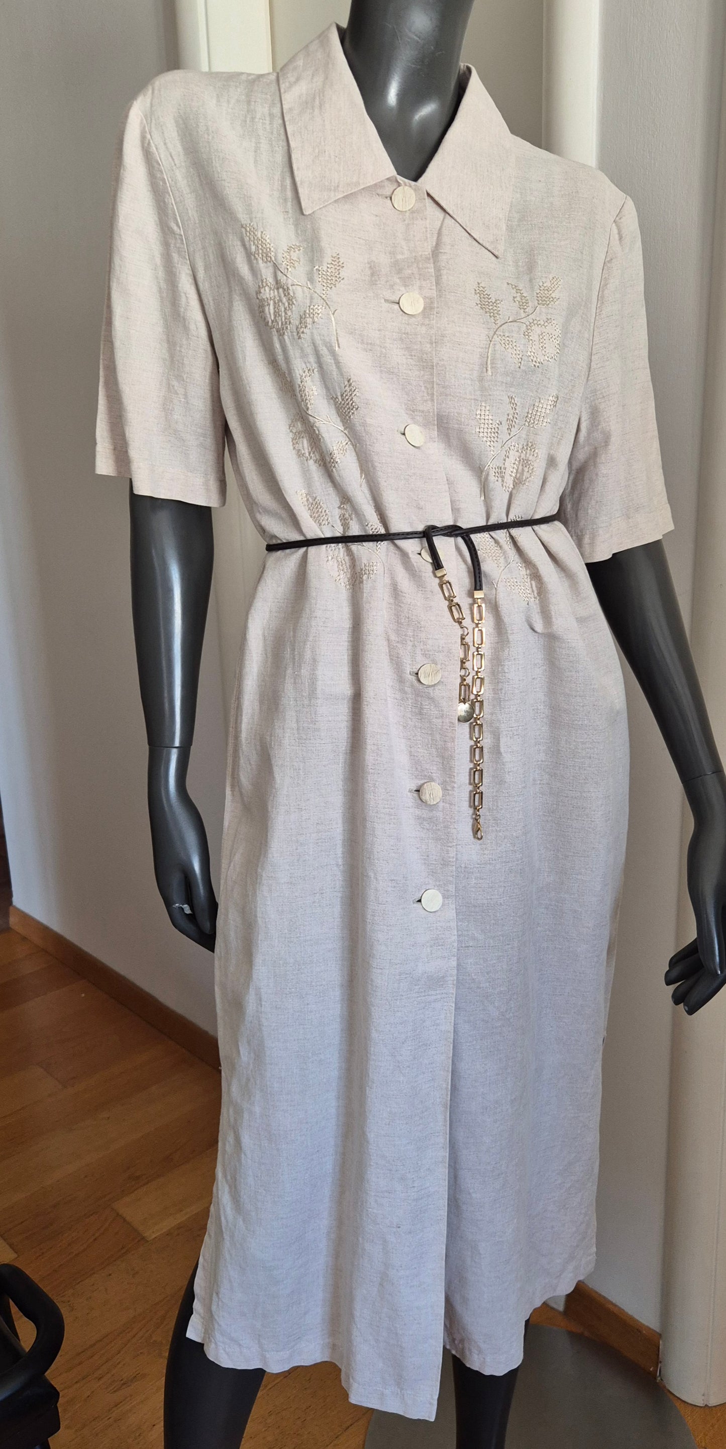 MURA vintage haljina, lan i pamuk s vezom