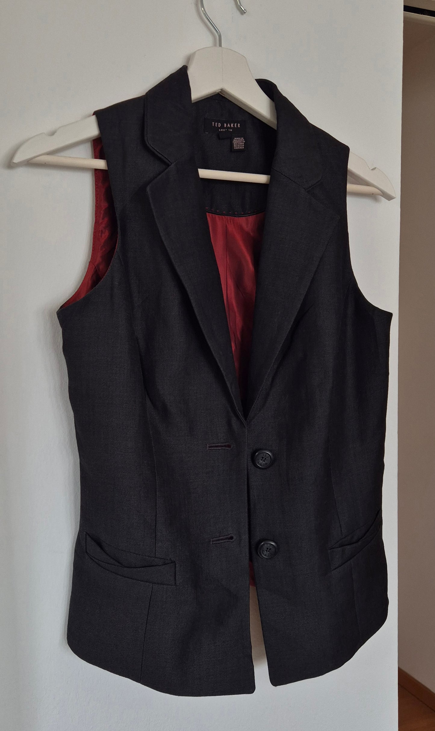 TED BAKER tamnosivi prsluk, vuna i lan, nov