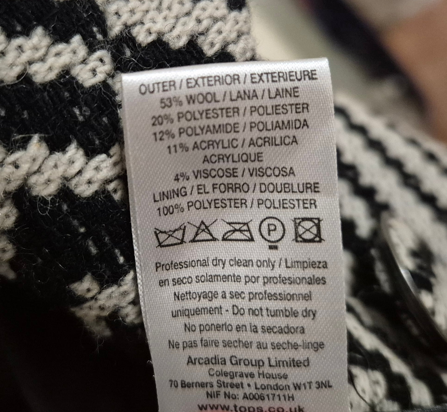 TOPSHOP crno-bijeli kaput, mješavina vune