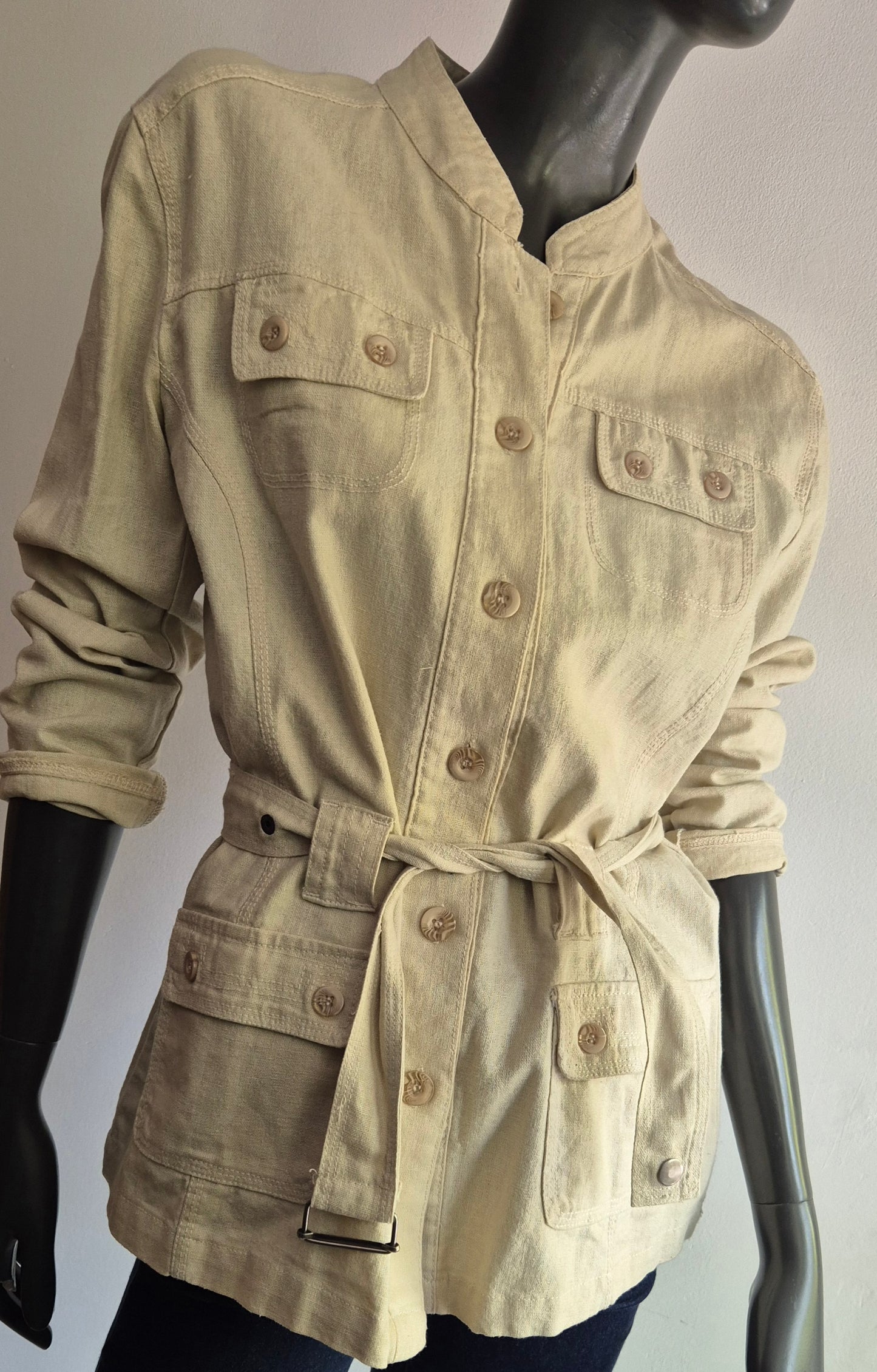 lanena jakna s remenom, safari stil