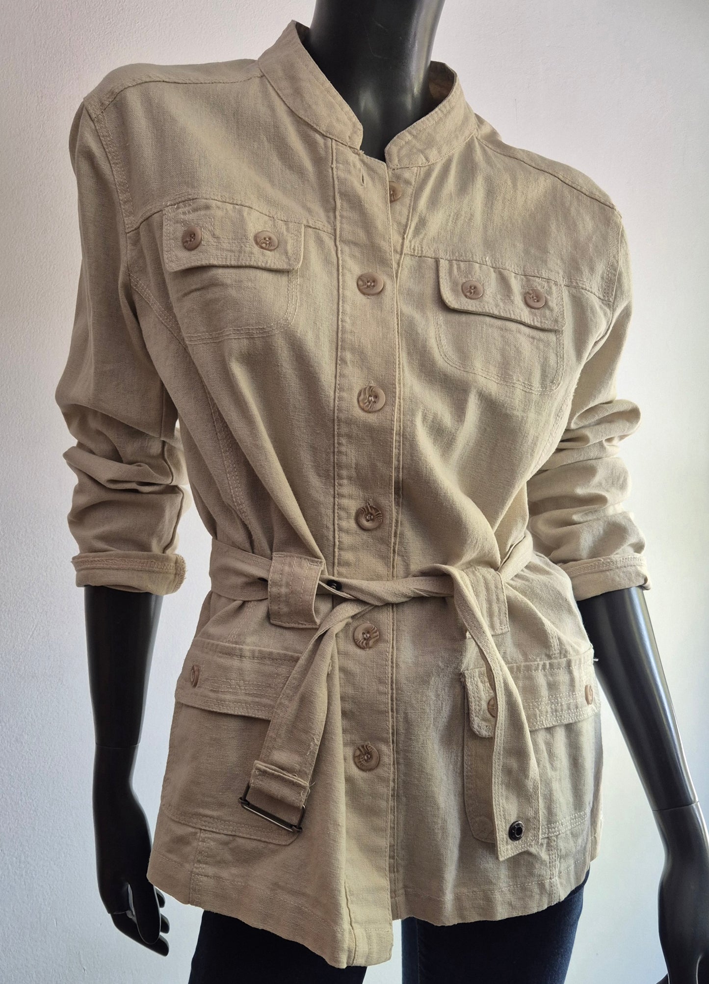 lanena jakna s remenom, safari stil