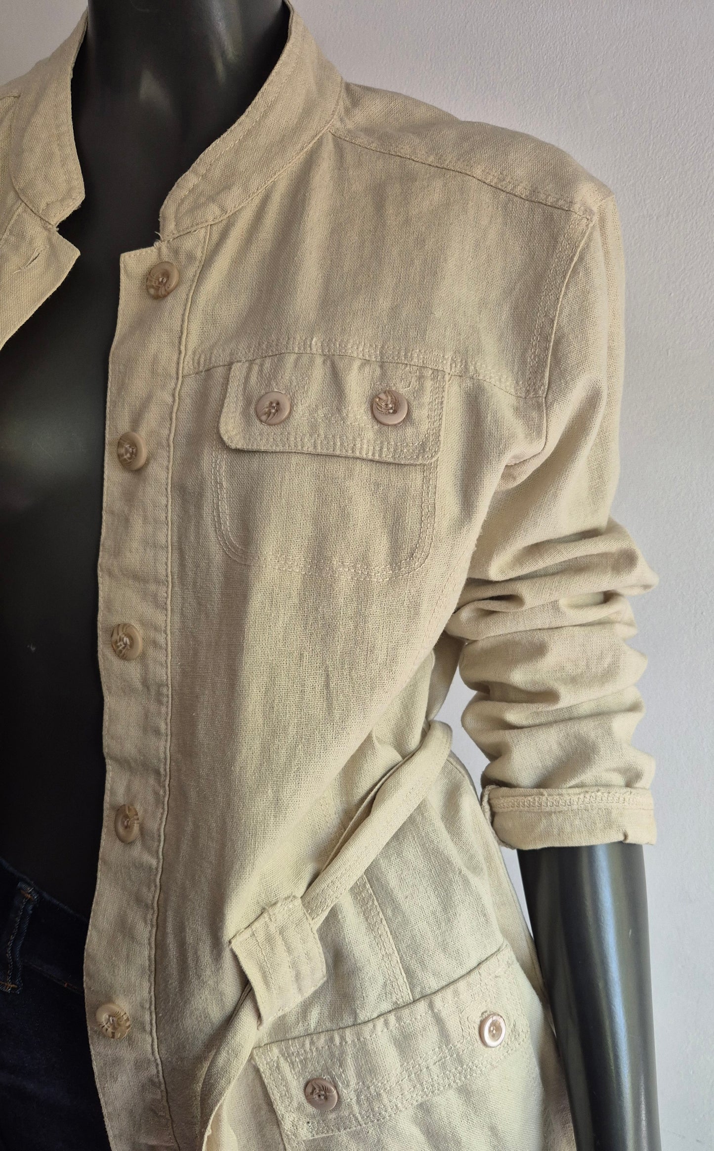 lanena jakna s remenom, safari stil