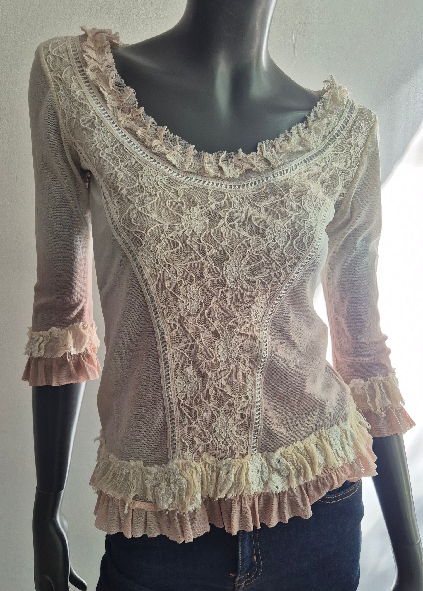 vintage mesh top s detaljima od svile i čipke