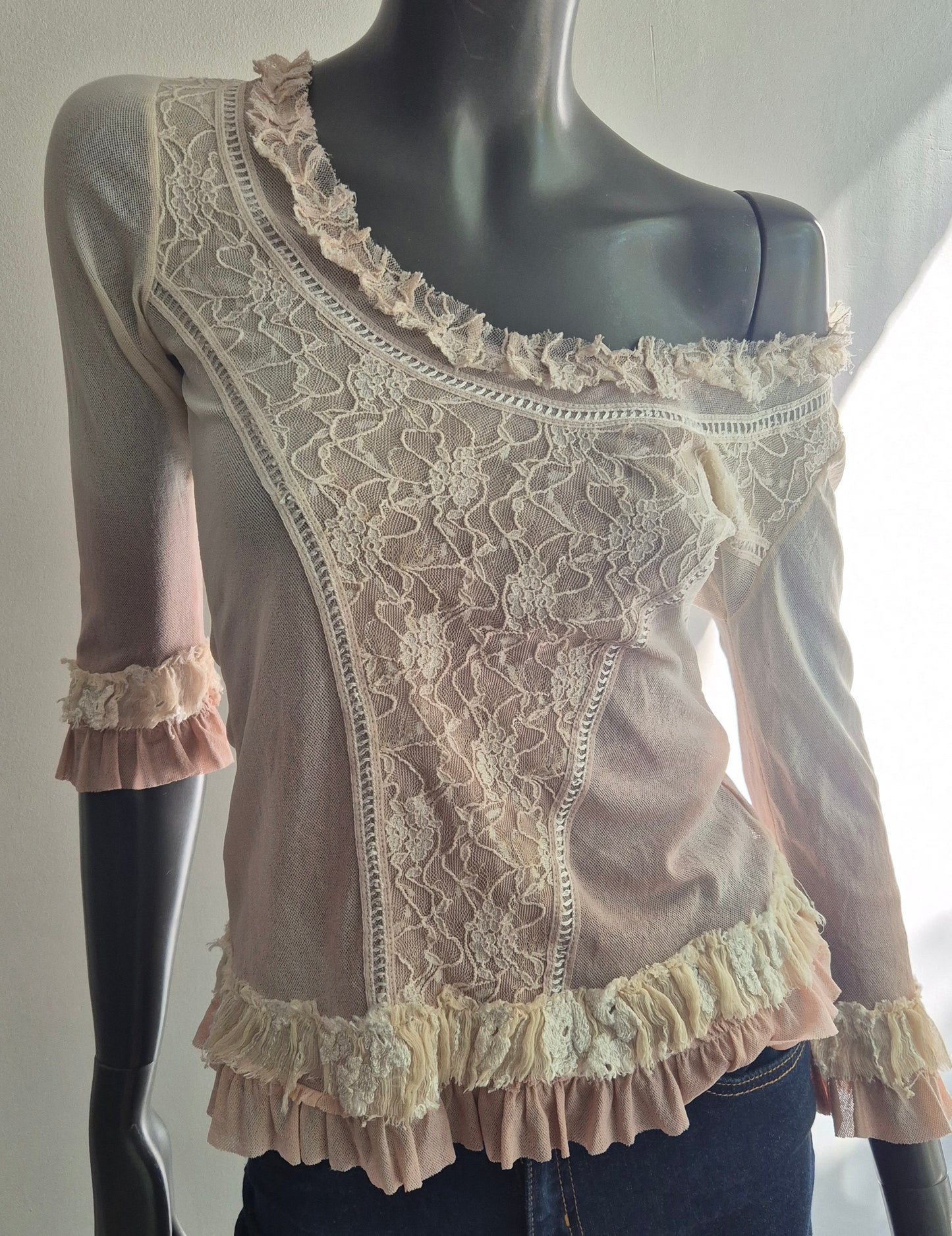 vintage mesh top s detaljima od svile i čipke