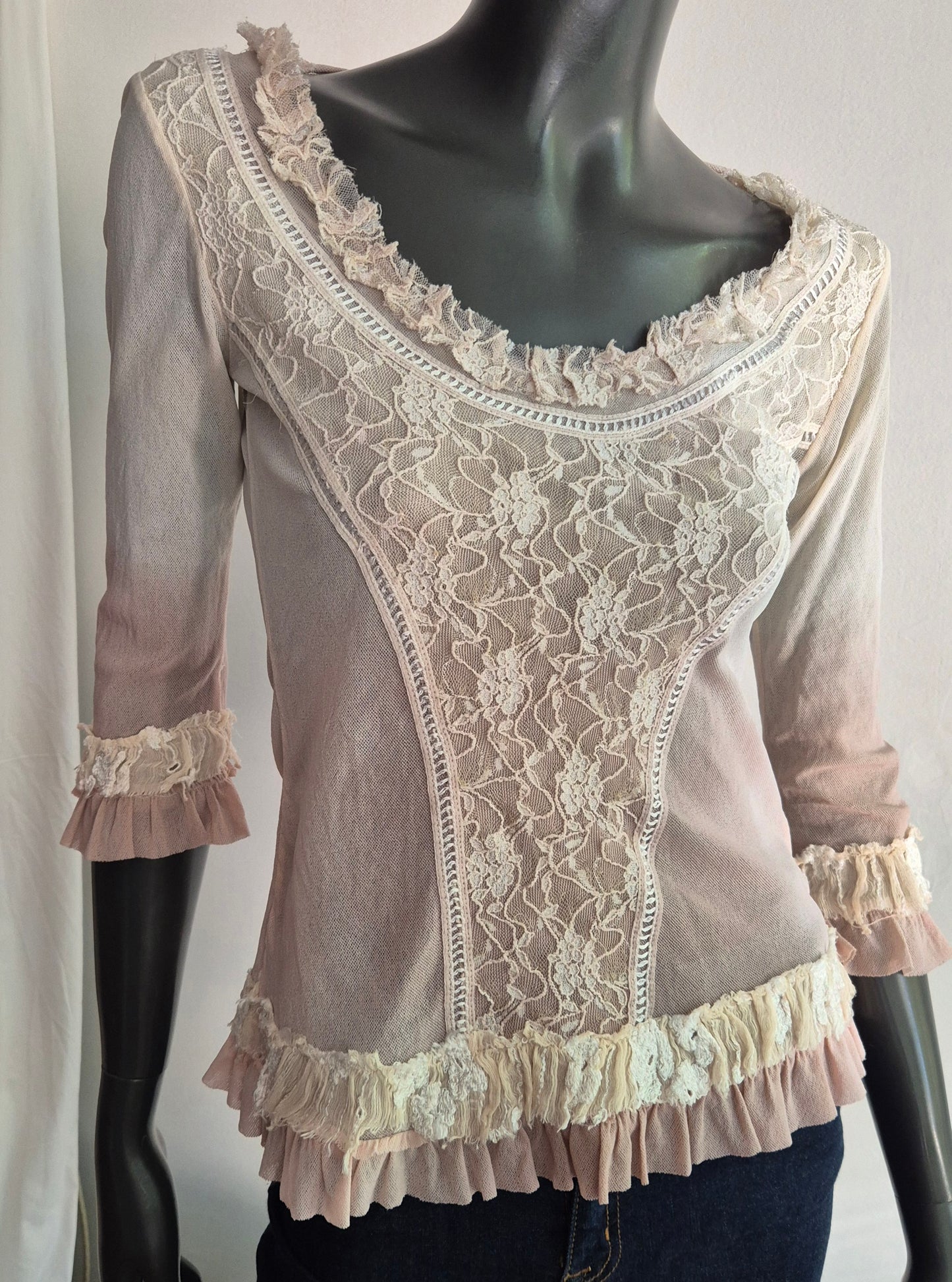 vintage mesh top s detaljima od svile i čipke
