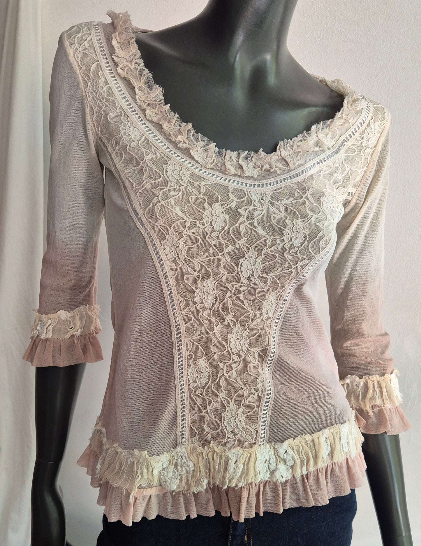 vintage mesh top s detaljima od svile i čipke