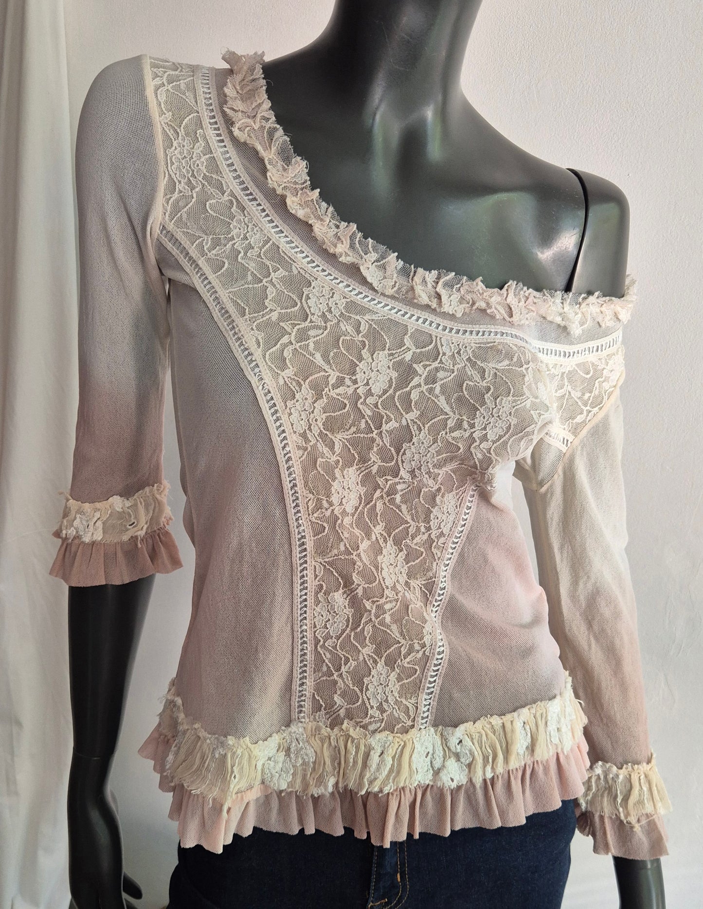 vintage mesh top s detaljima od svile i čipke