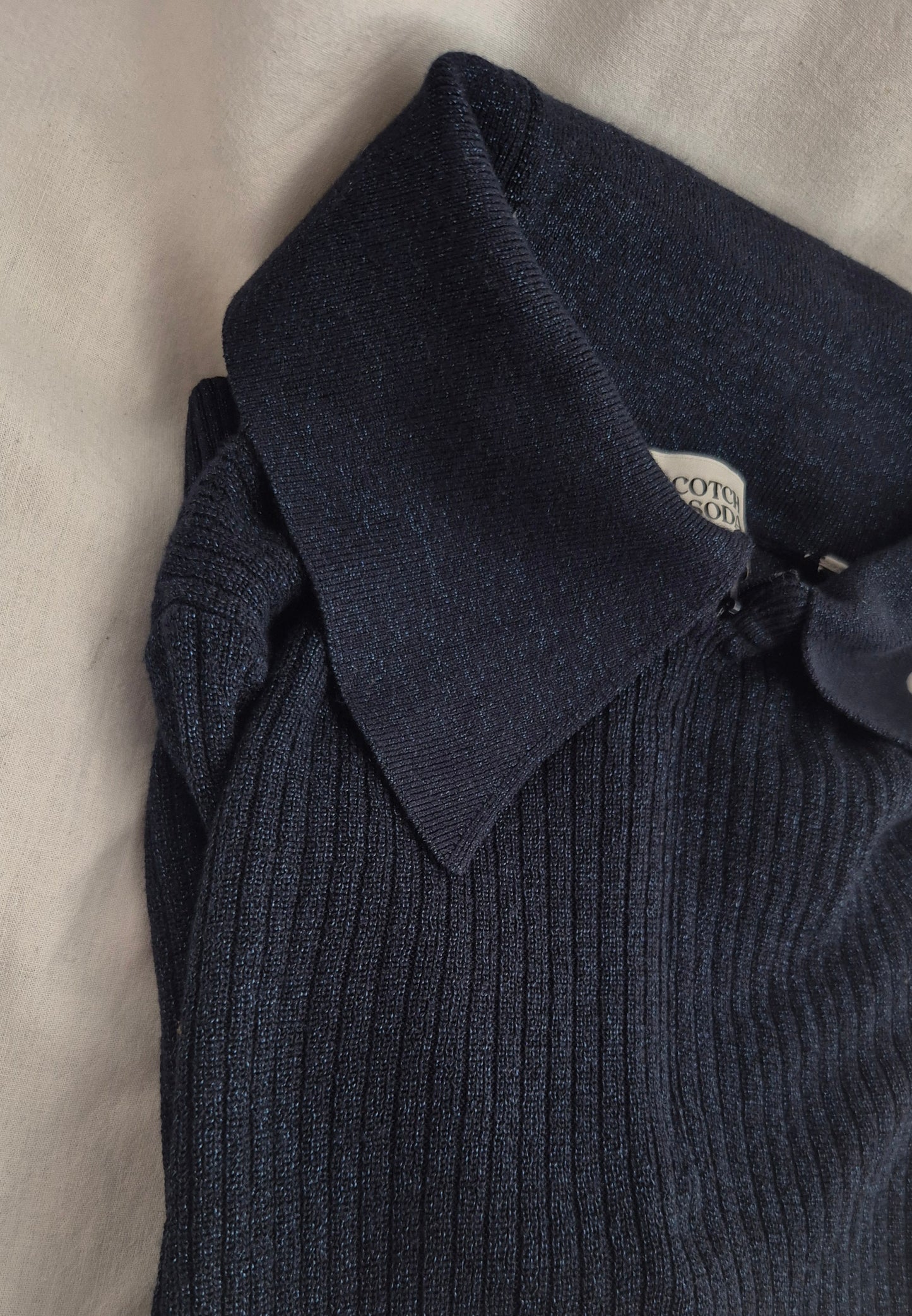 SCOTCH&SODA rebrasti pleteni polo top, tamnoplavi s malo sjaja, novo
