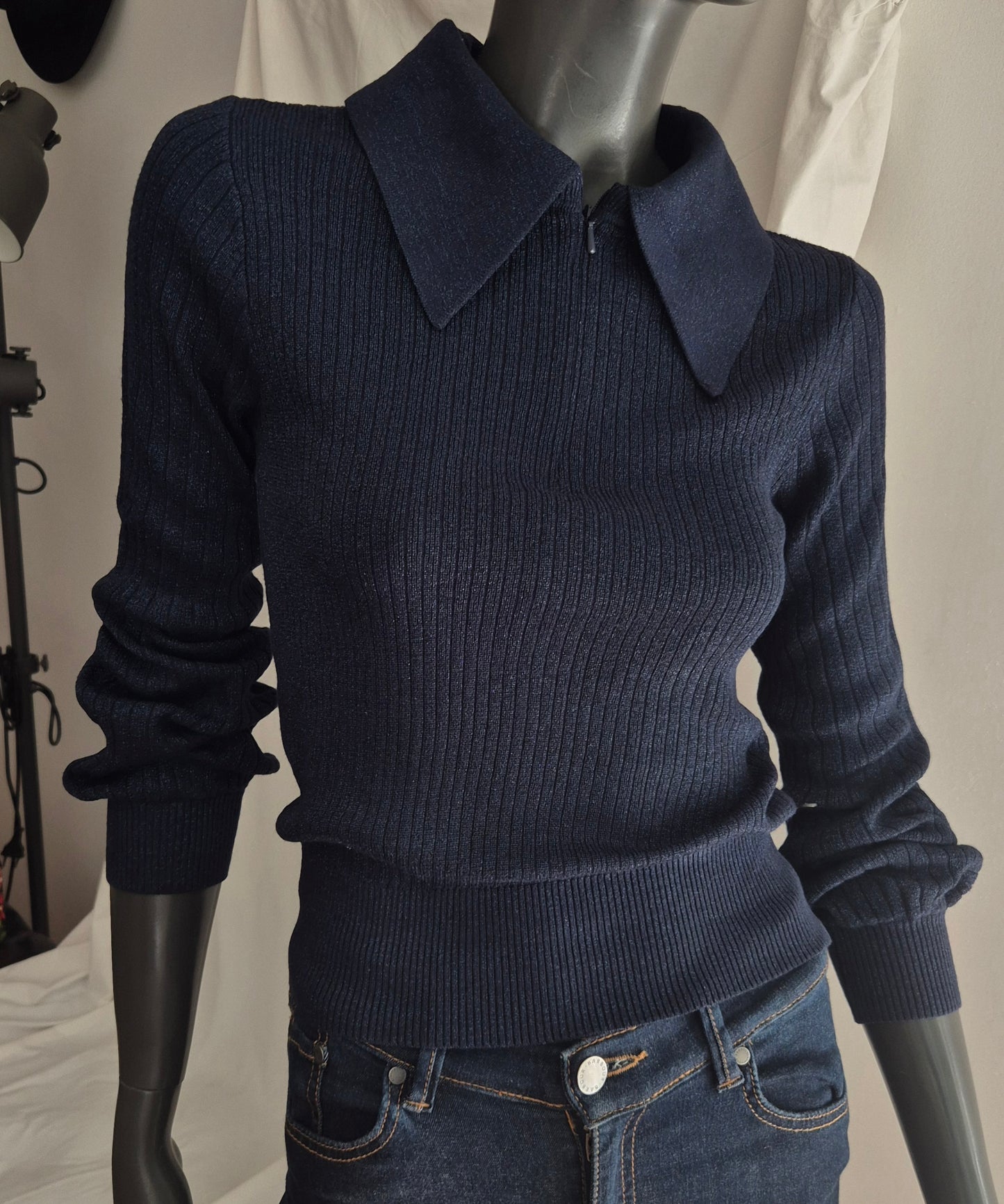 SCOTCH&SODA rebrasti pleteni polo top, tamnoplavi s malo sjaja, novo