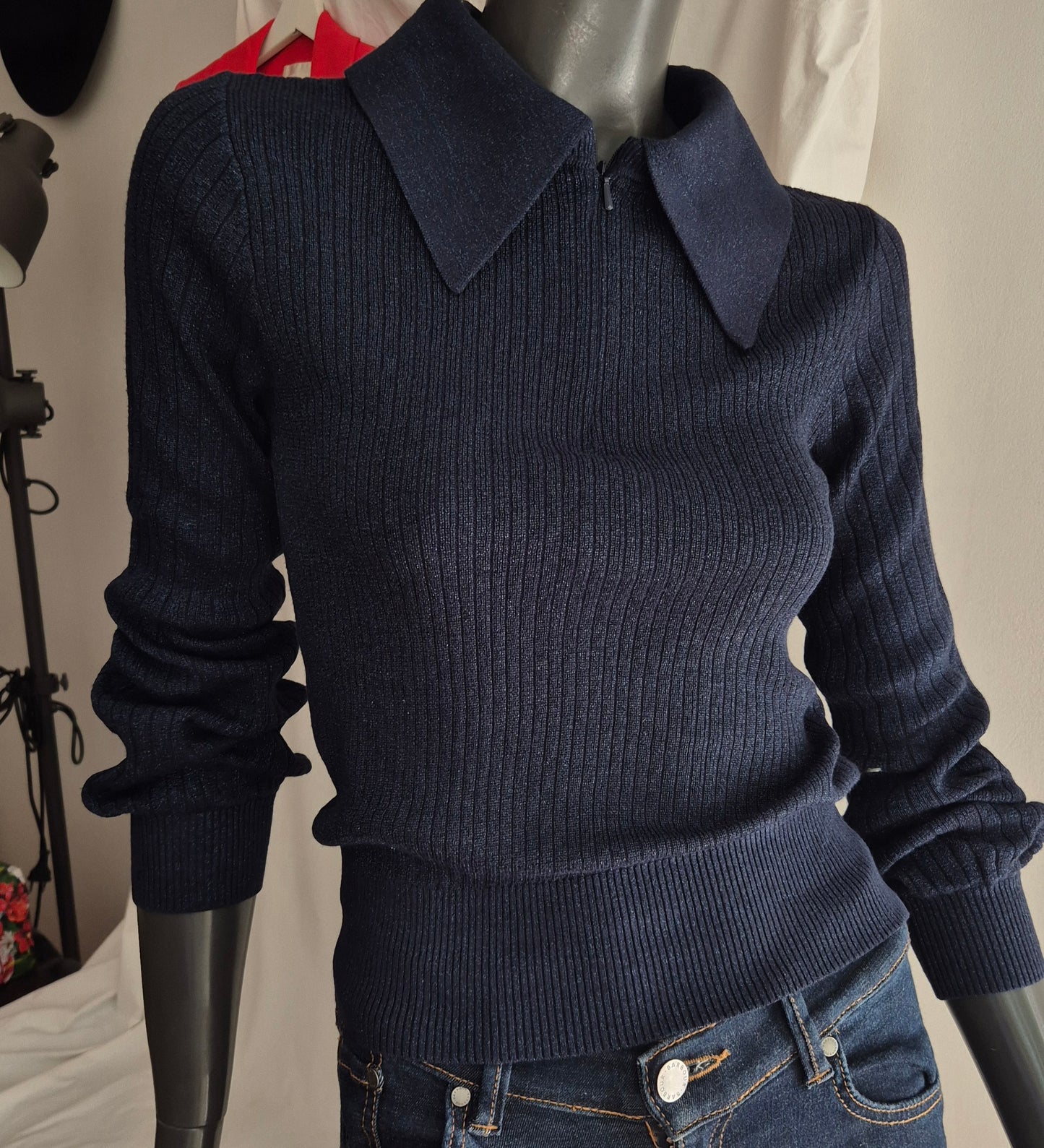 SCOTCH&SODA rebrasti pleteni polo top, tamnoplavi s malo sjaja, novo