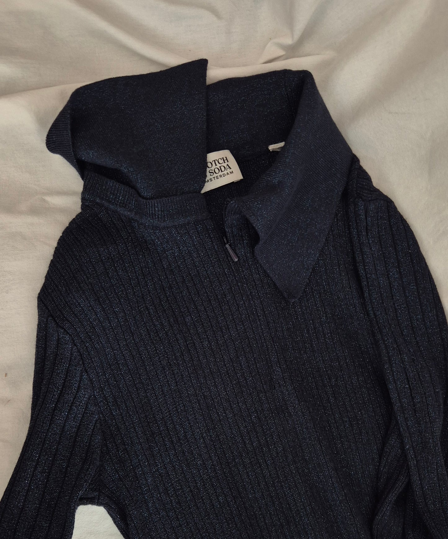 SCOTCH&SODA rebrasti pleteni polo top, tamnoplavi s malo sjaja, novo