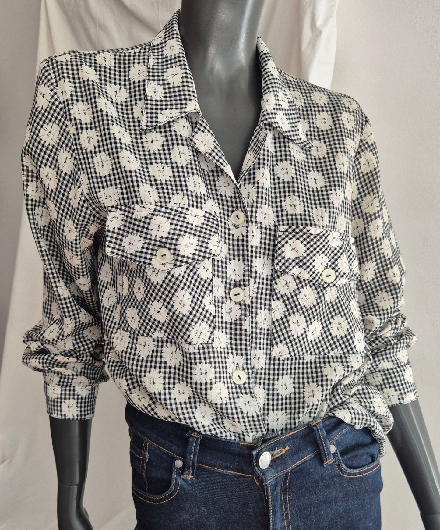 floral/gingham vintage košulja, rustikalni tip materijala 🖤🤍