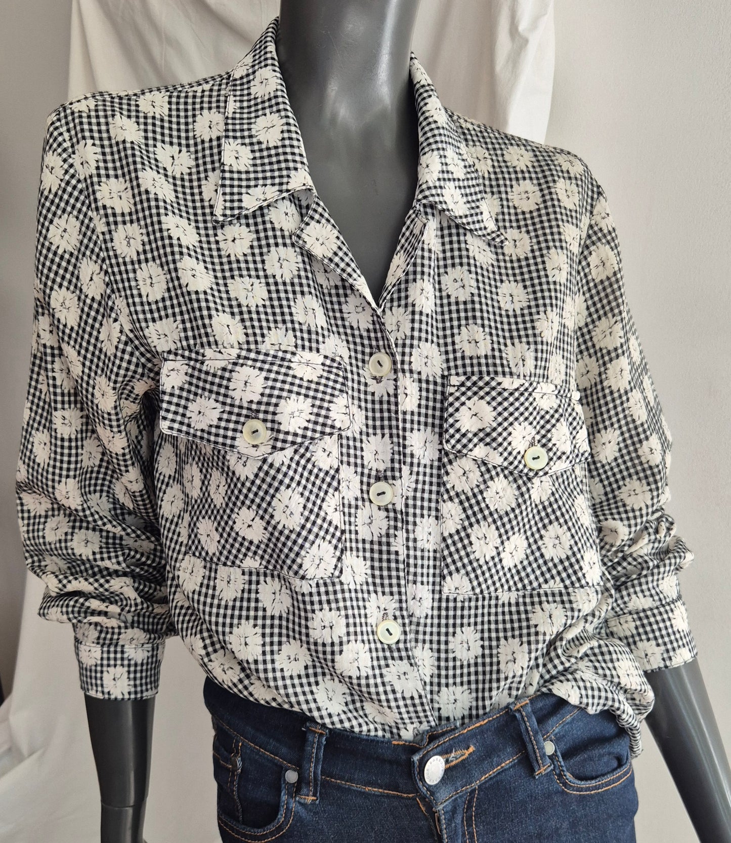 floral/gingham vintage košulja, rustikalni tip materijala 🖤🤍