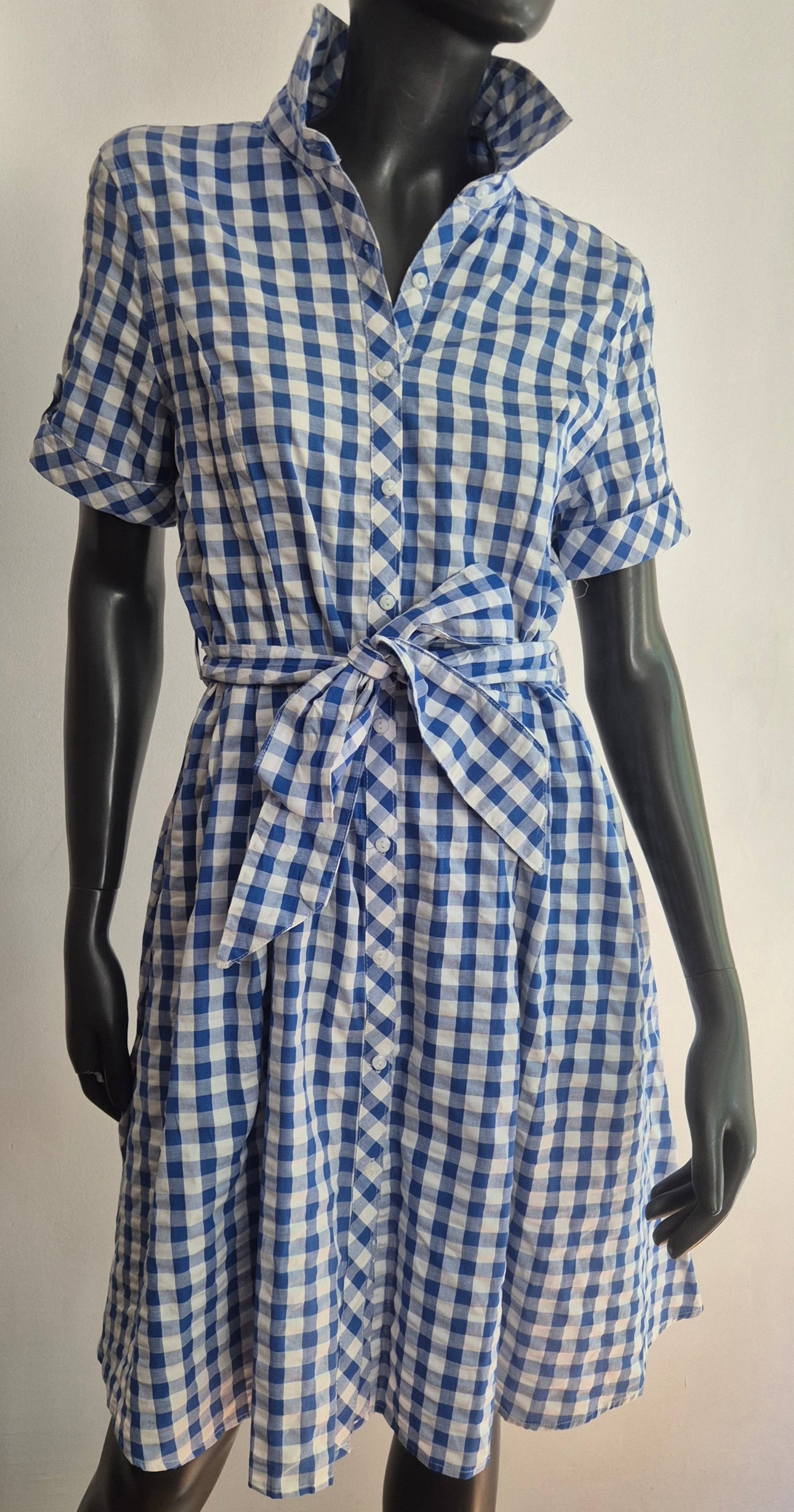 gingham haljina s remenom, pamuk