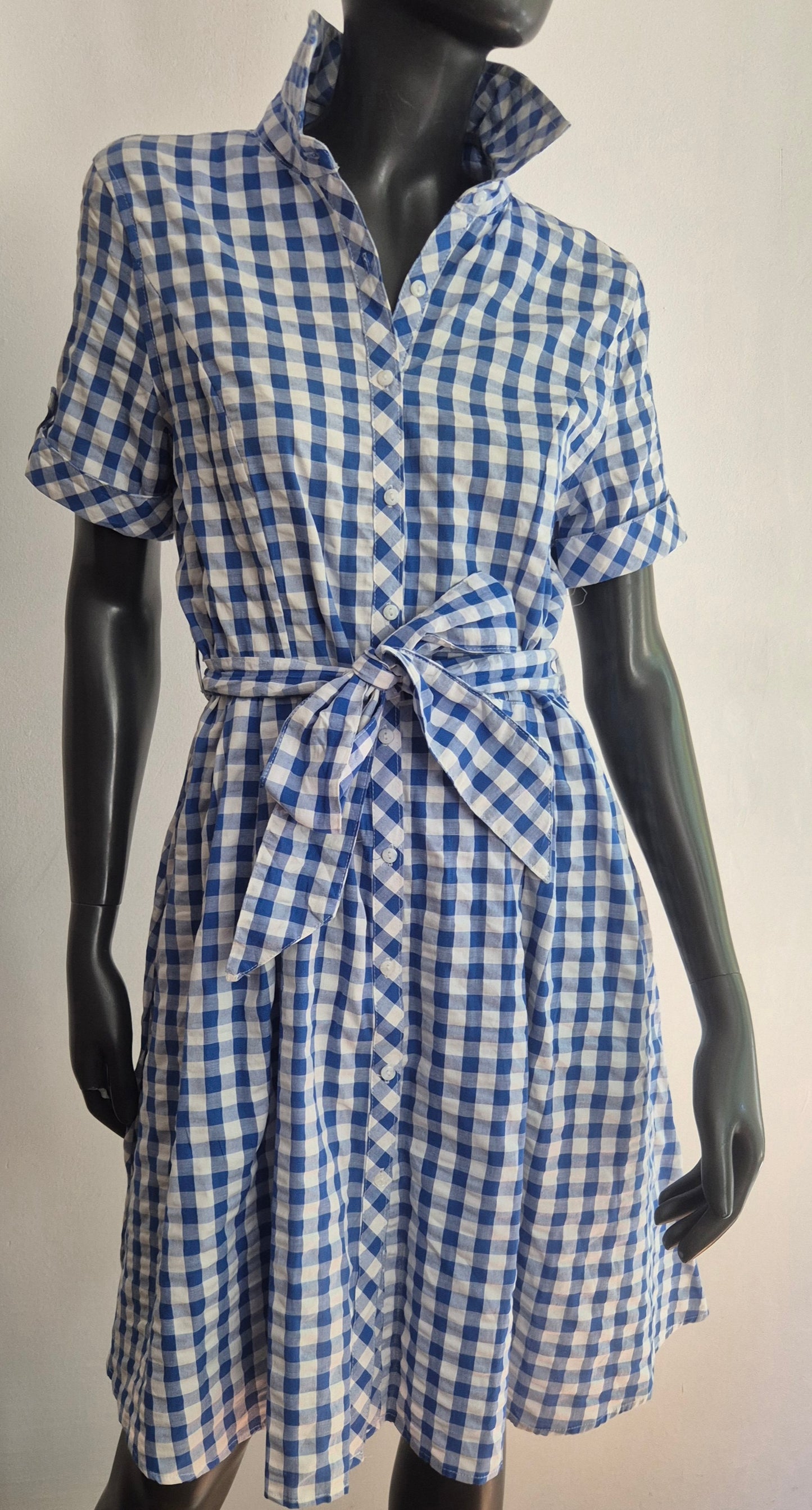 gingham haljina s remenom, pamuk