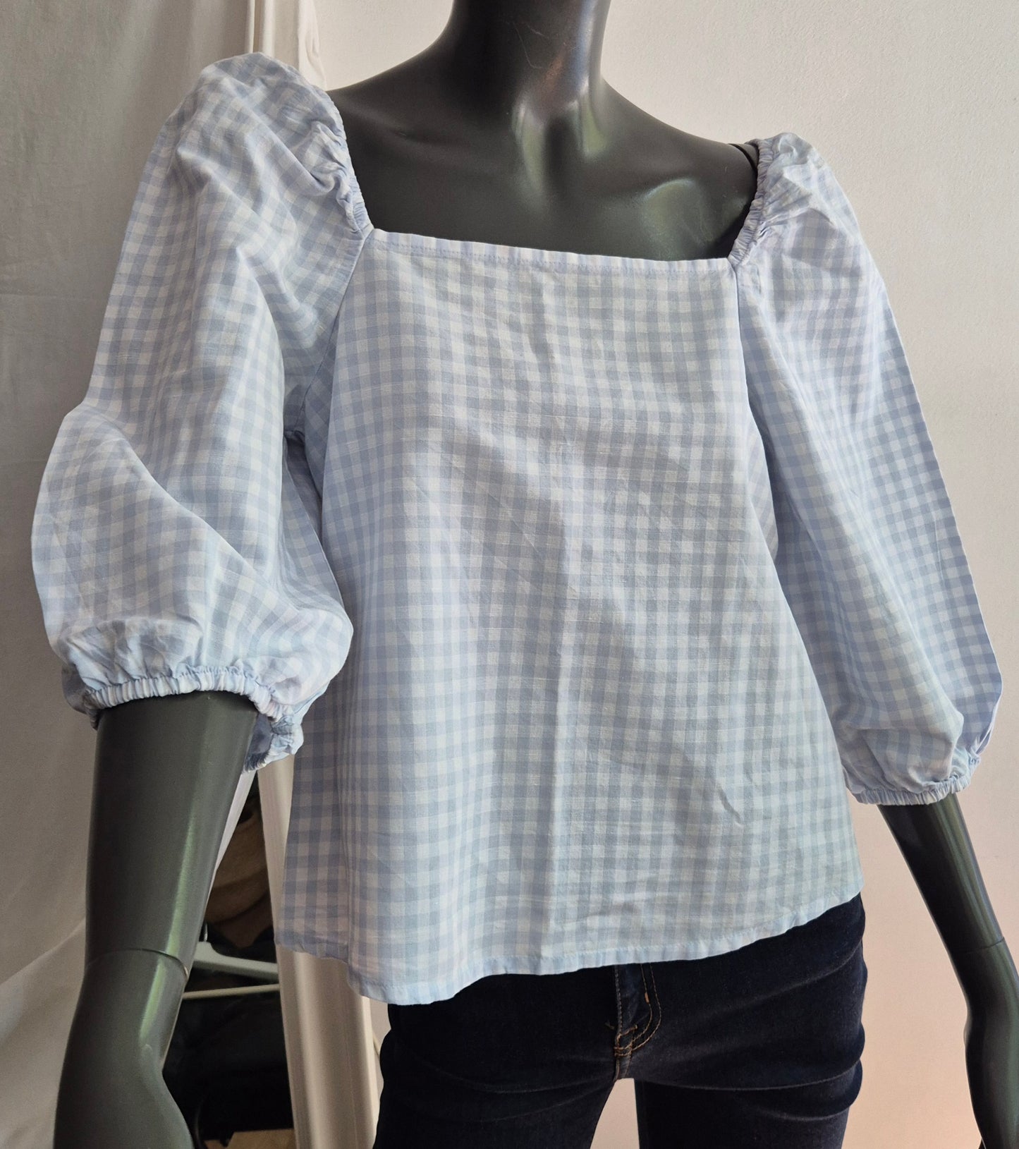 BENETTON gingham bluza, pamuk i lan