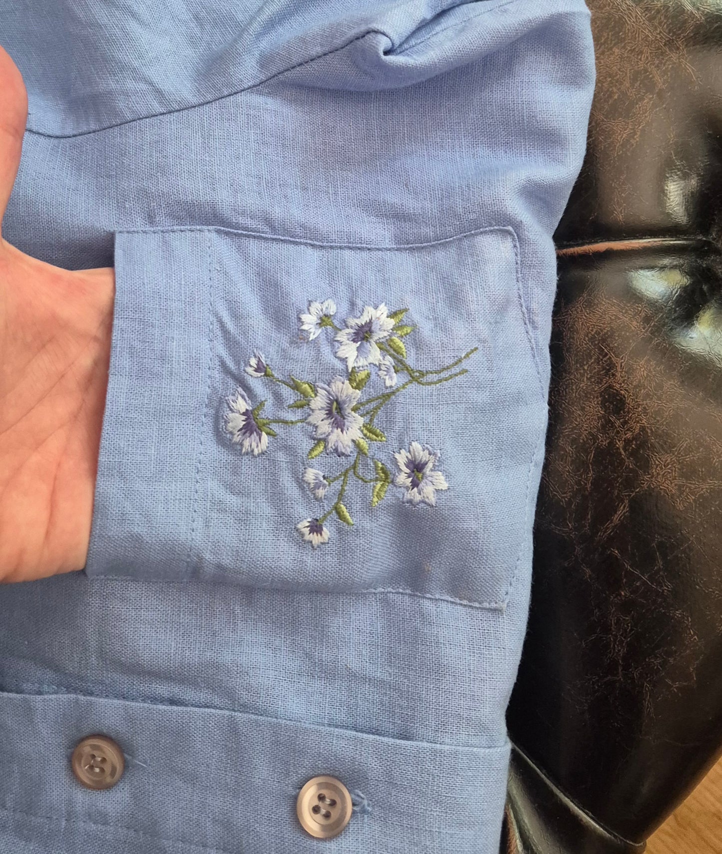 vintage top s vezom na džepiću, lan