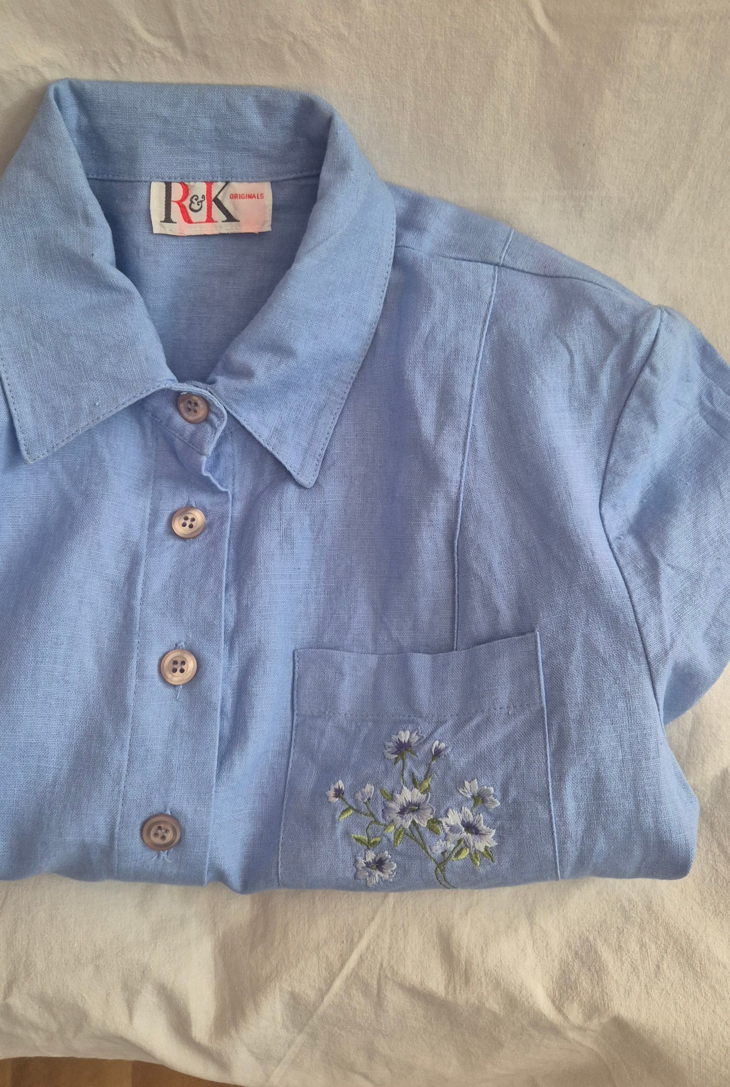 vintage top s vezom na džepiću, lan