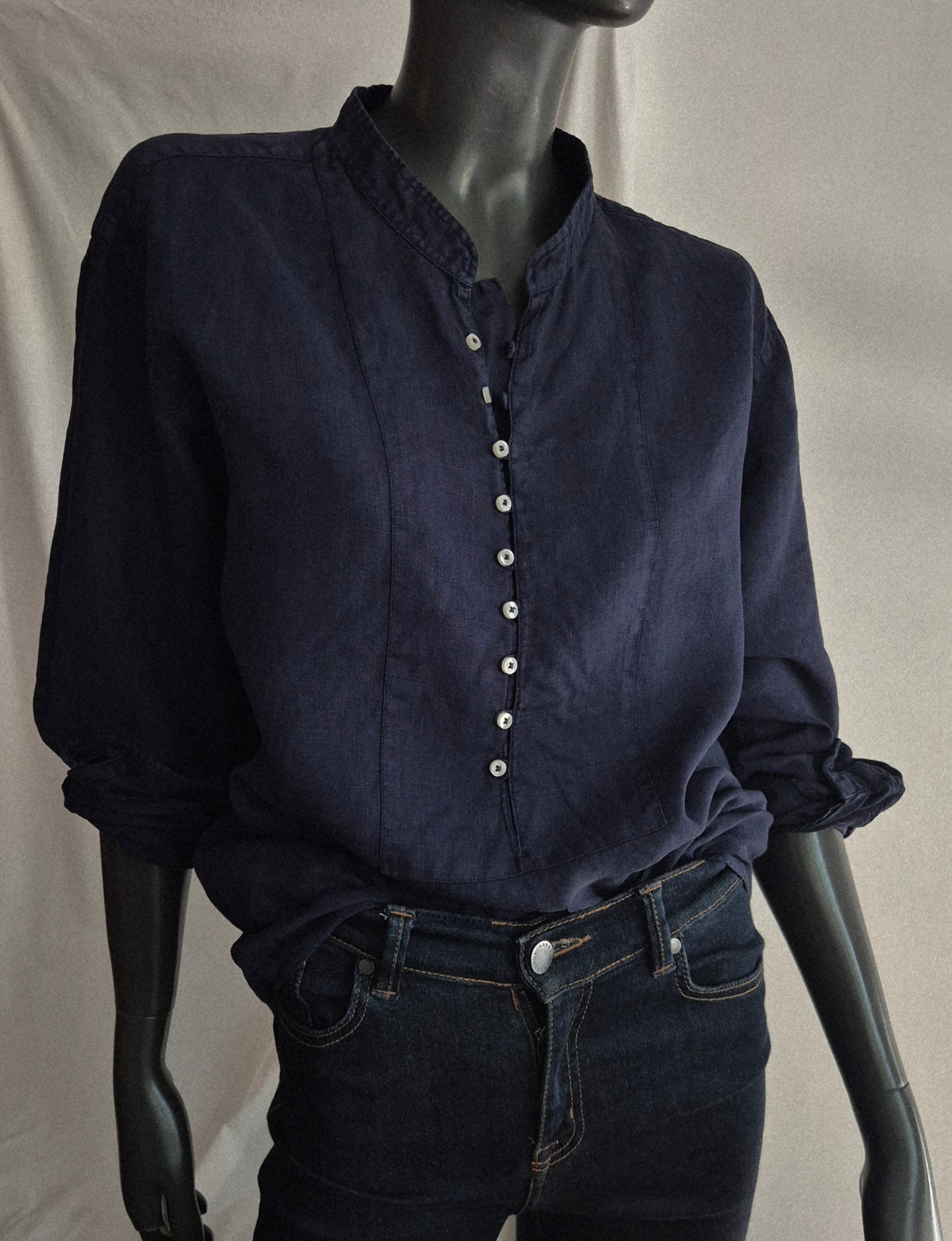 tamnoplava bluza/tunika, lan