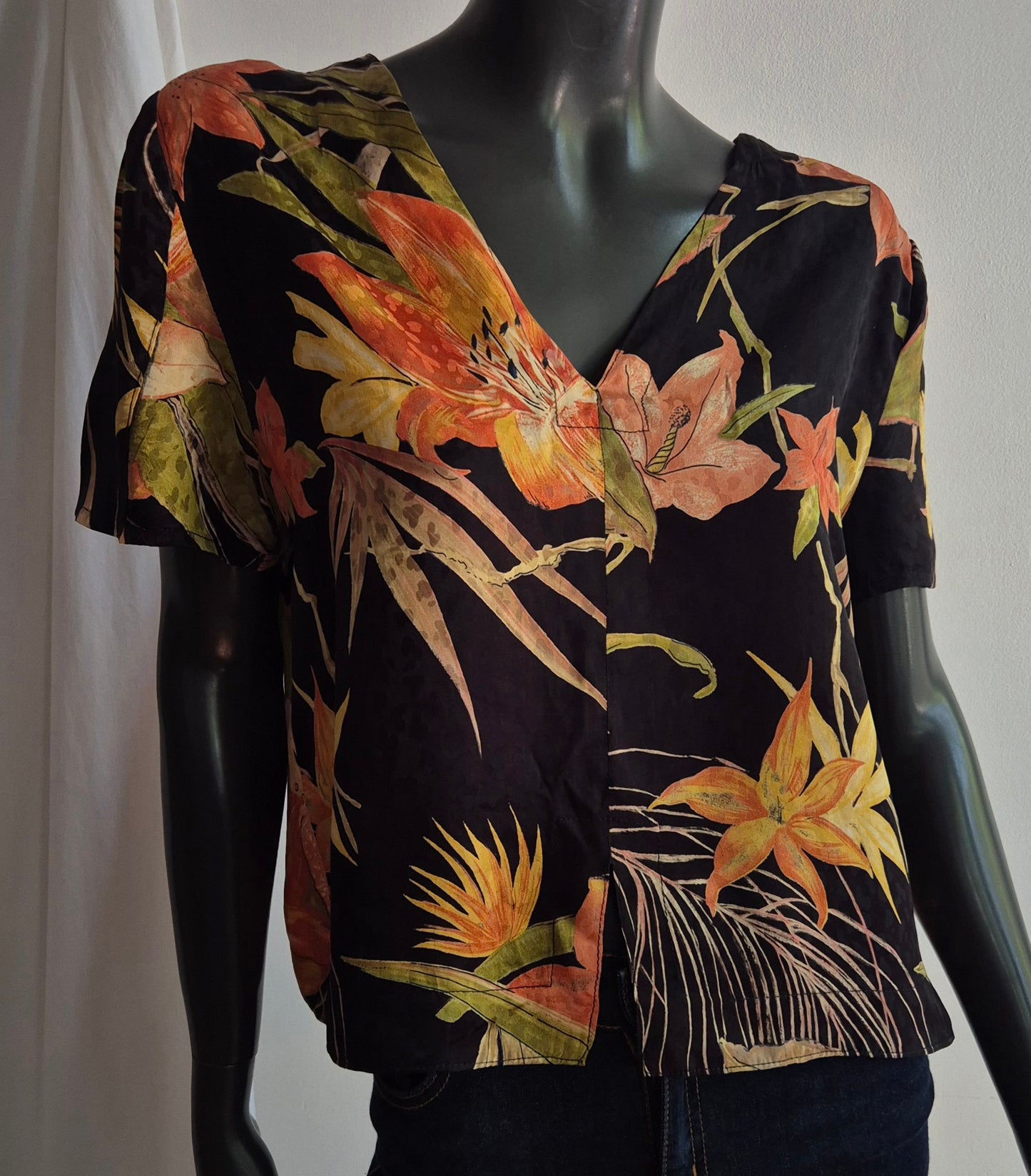 vintage bluza, uzorak ljiljana, svila