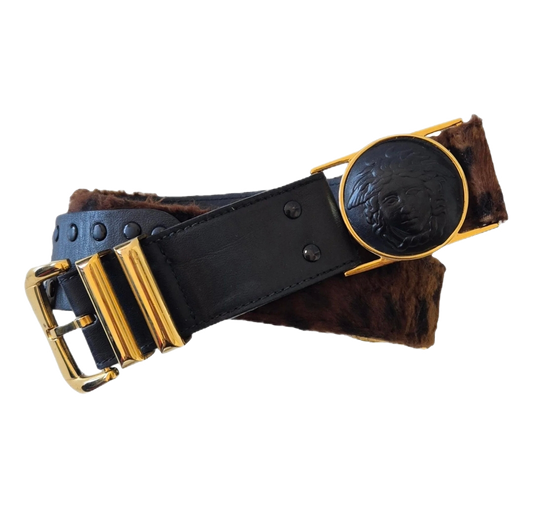 VERSACE (GIANNI VERSACE) vintage remen, koža i imitacija krzna), raritet 🐆🔥