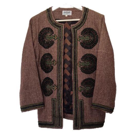 AKBAR DELIGHTS luksuzna marokanska tweed jakna s vezom (🦚), 100% vuna
